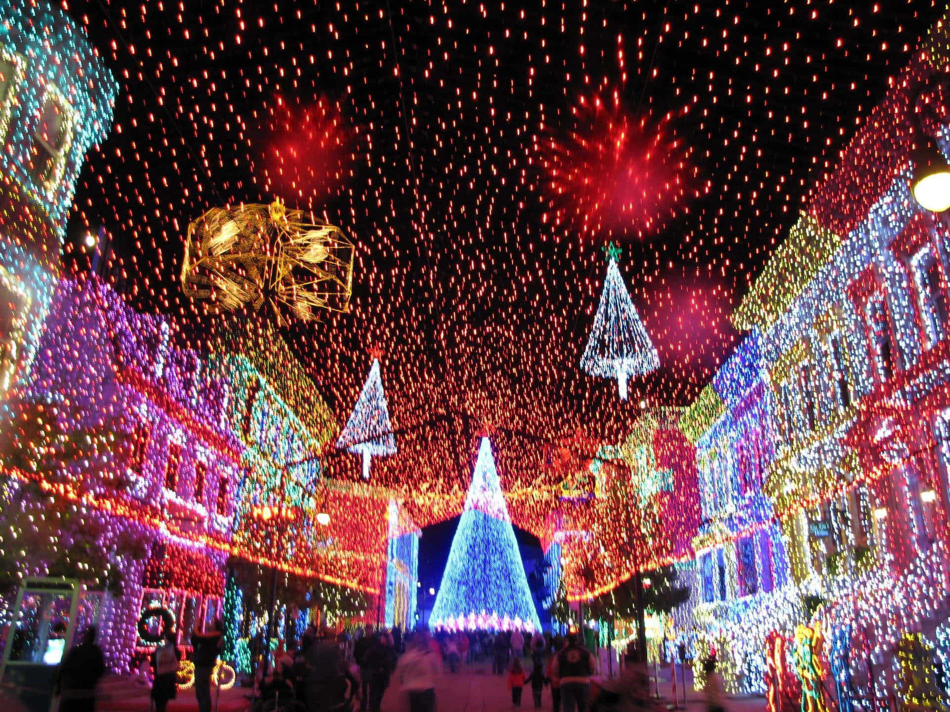 Christmas Lights, nighttime street festival, colorful lights, Full HD Desktop Wallpaper