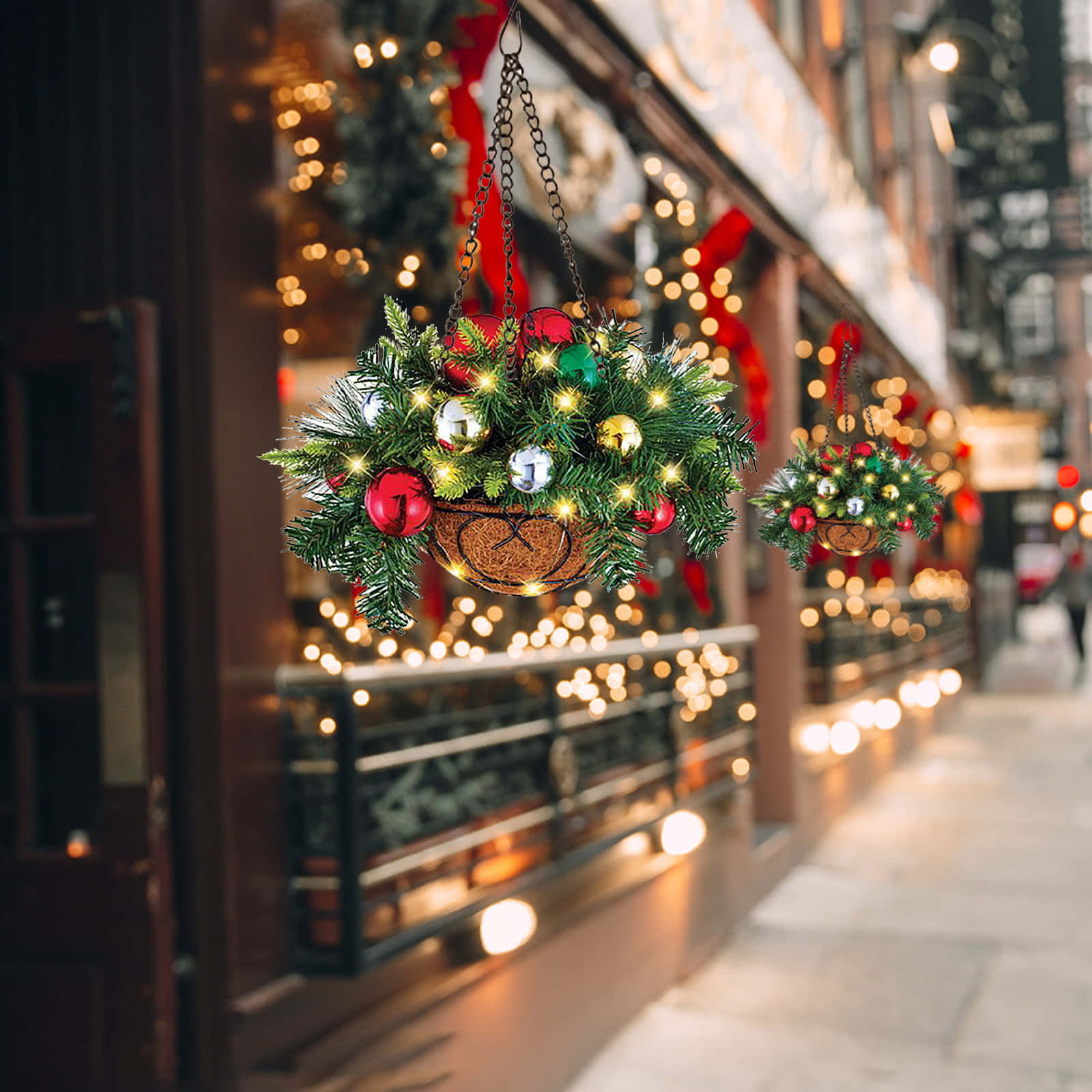 Christmas lights, red ornaments, twinkling lights, HD Desktop Wallpaper
