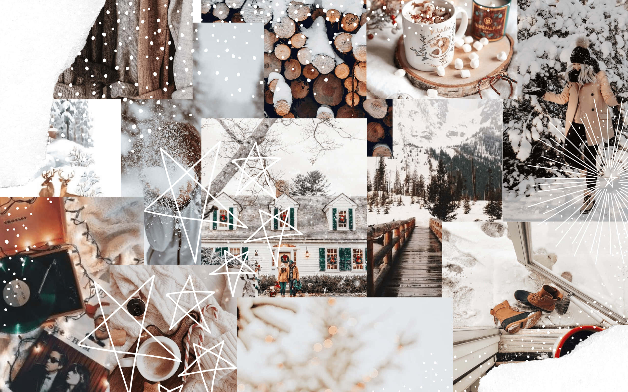 Christmas Mac Aesthetic, snow-covered landscapes, warm drinks, 2K Desktop Wallpaper