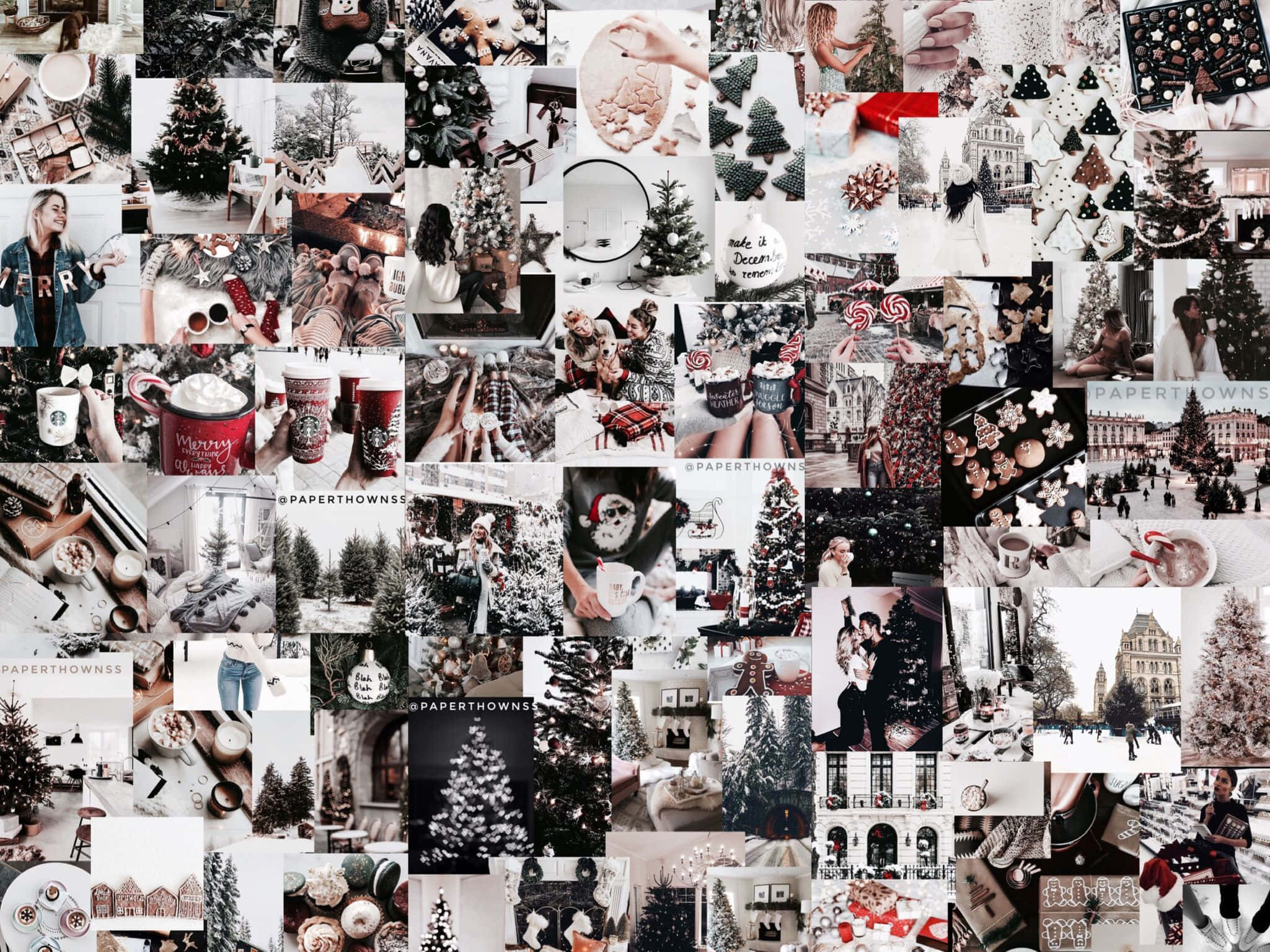 Christmas Mac Aesthetic, monochrome, red accents, Full HD Desktop Wallpaper