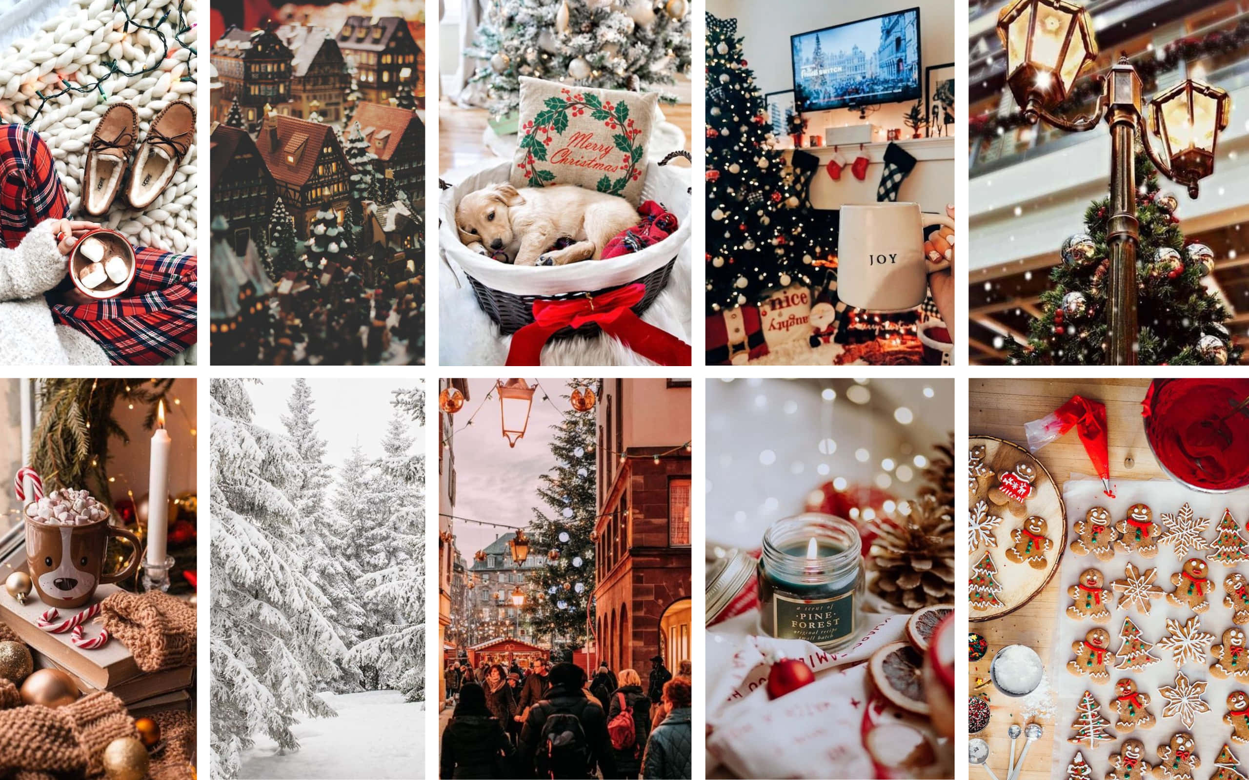 Christmas Mac Aesthetic, snow-covered trees, gingerbread cookies, 2K Desktop Wallpaper