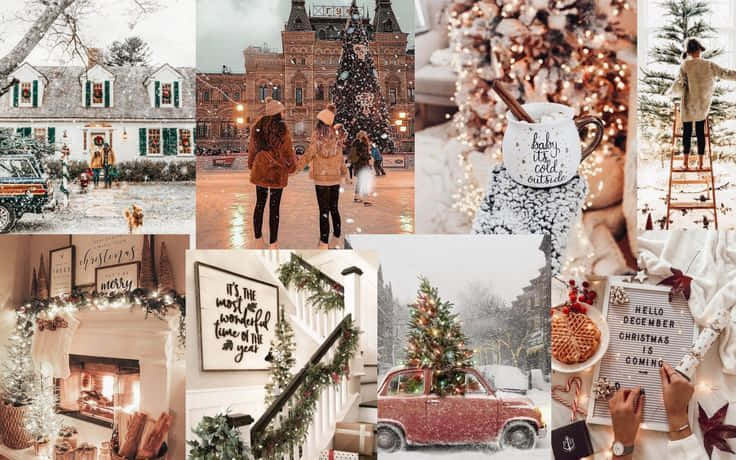 Christmas Mac Aesthetic, snowy Christmas scenes, decorated houses, SD Desktop Wallpaper