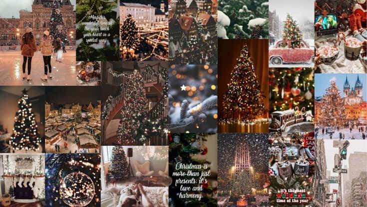 Christmas Mac Aesthetic, decorated trees, glowing lights, SD Desktop Wallpaper