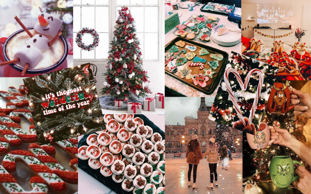 Christmas Mac Aesthetic, snowman mugs, candy canes, HD Desktop Wallpaper