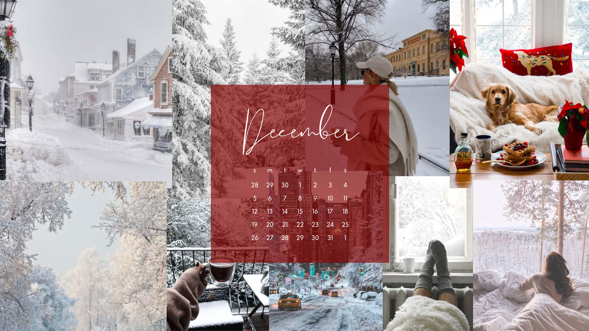 Christmas Mac Aesthetic, colorful Christmas lights, snowy streets, Full HD Desktop Wallpaper