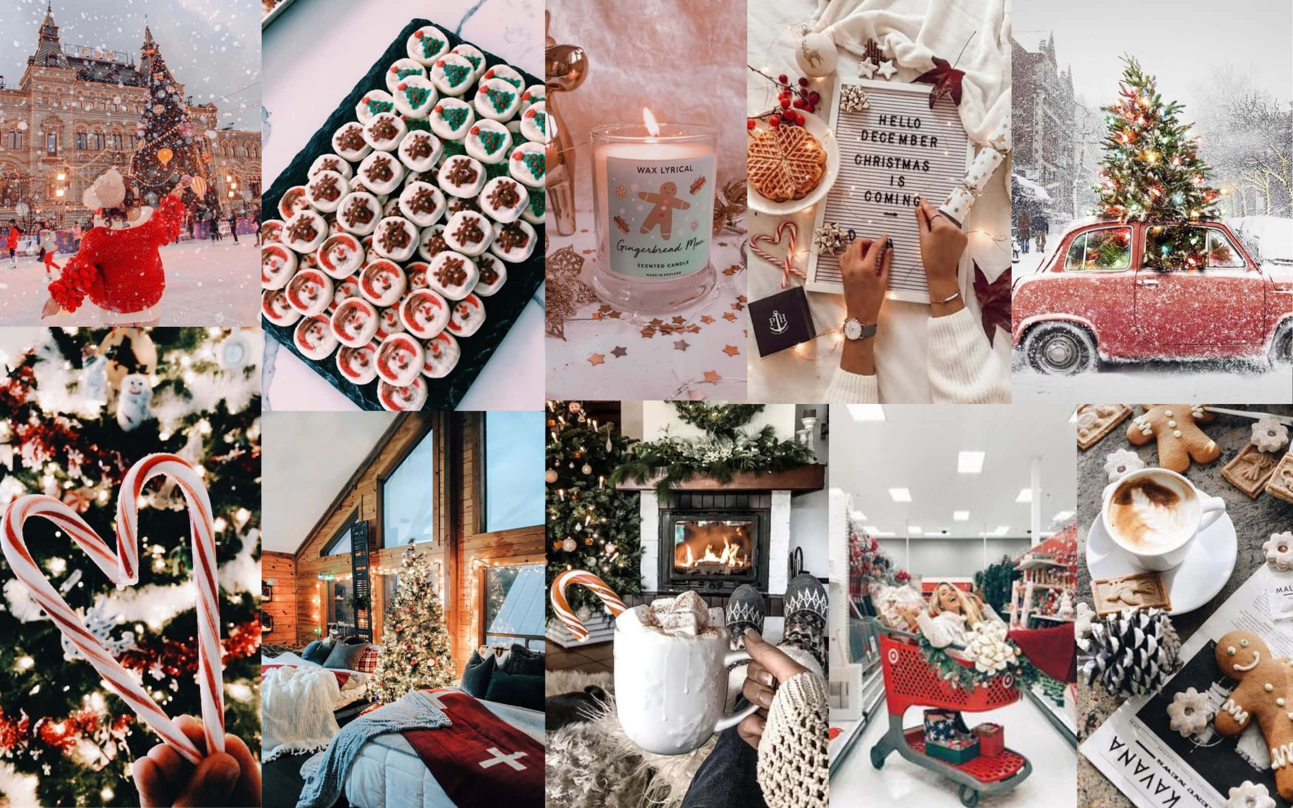 Christmas Mac Aesthetic, snow-covered trees, cookies, 2K Desktop Wallpaper