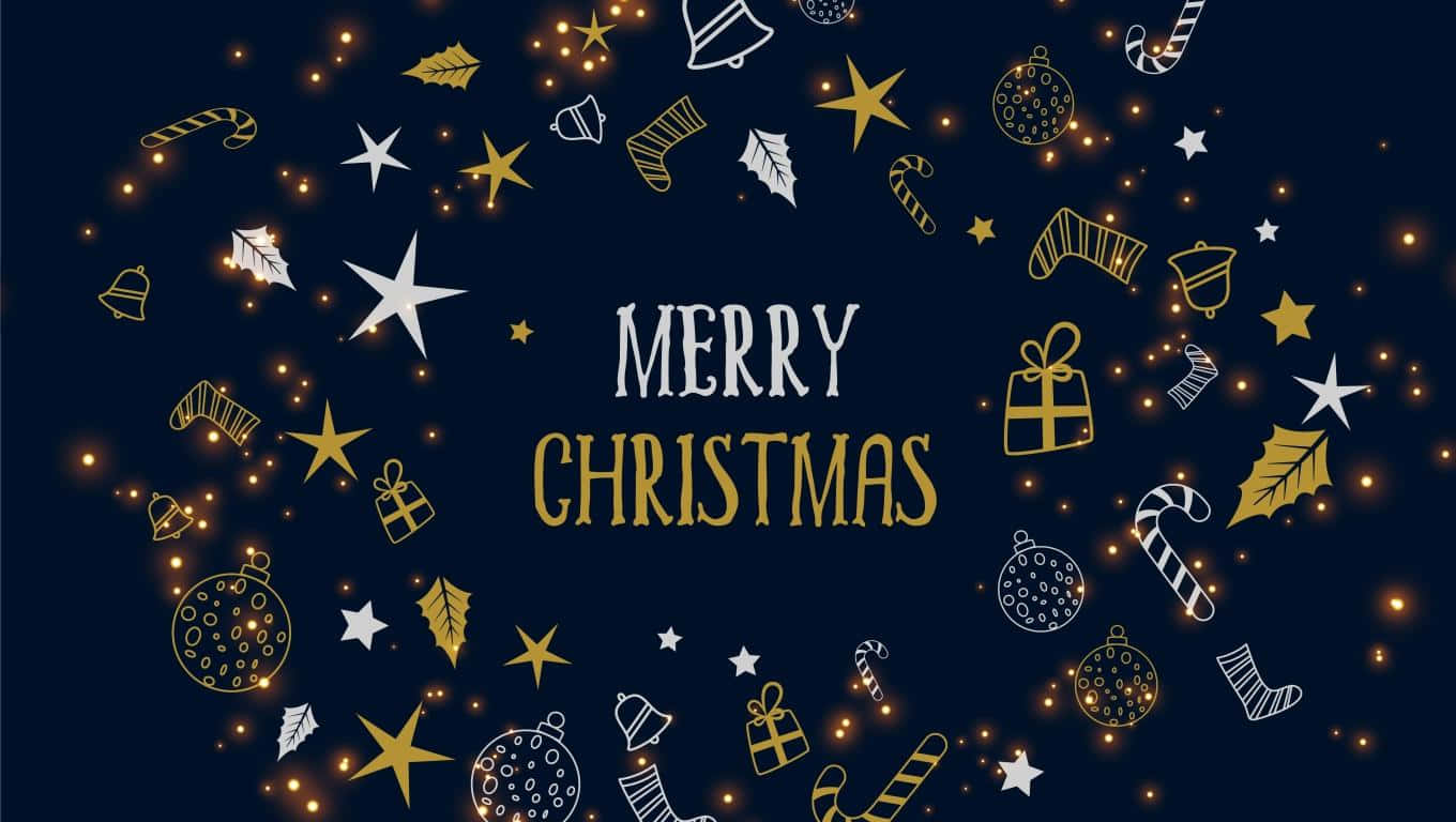 Christmas Aesthetic Computer, dark blue background, golden ornaments, HD Desktop Wallpaper