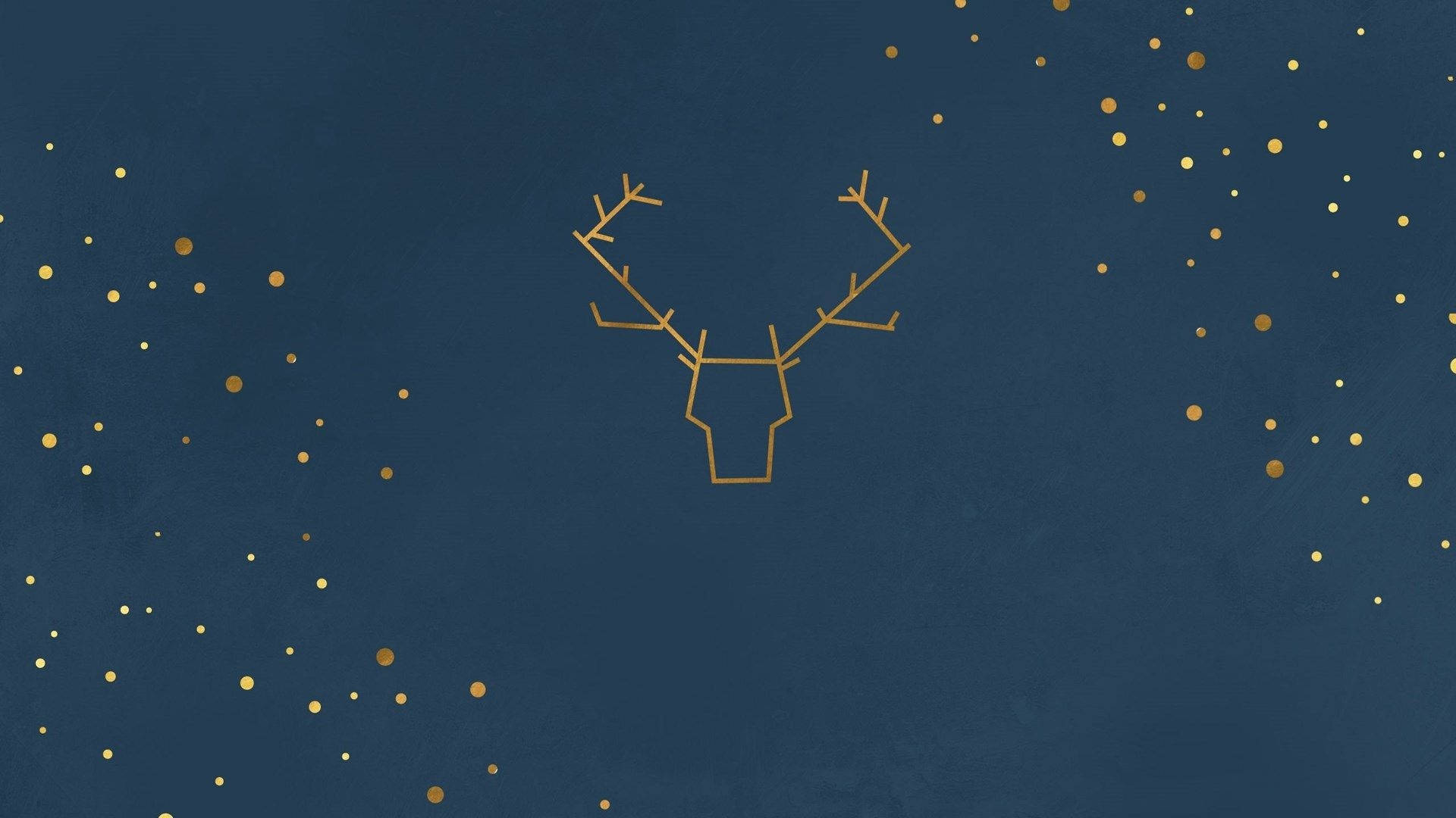 golden deer head silhouette, textured navy blue background, glowing gold dots, Full HD Desktop Wallpaper