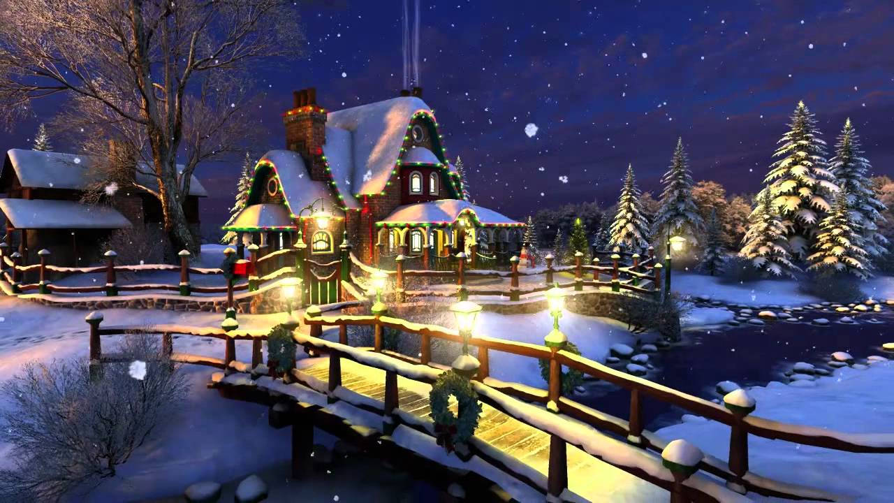 Christmas Mac, snow-covered cottage, festive lights, HD Desktop Wallpaper
