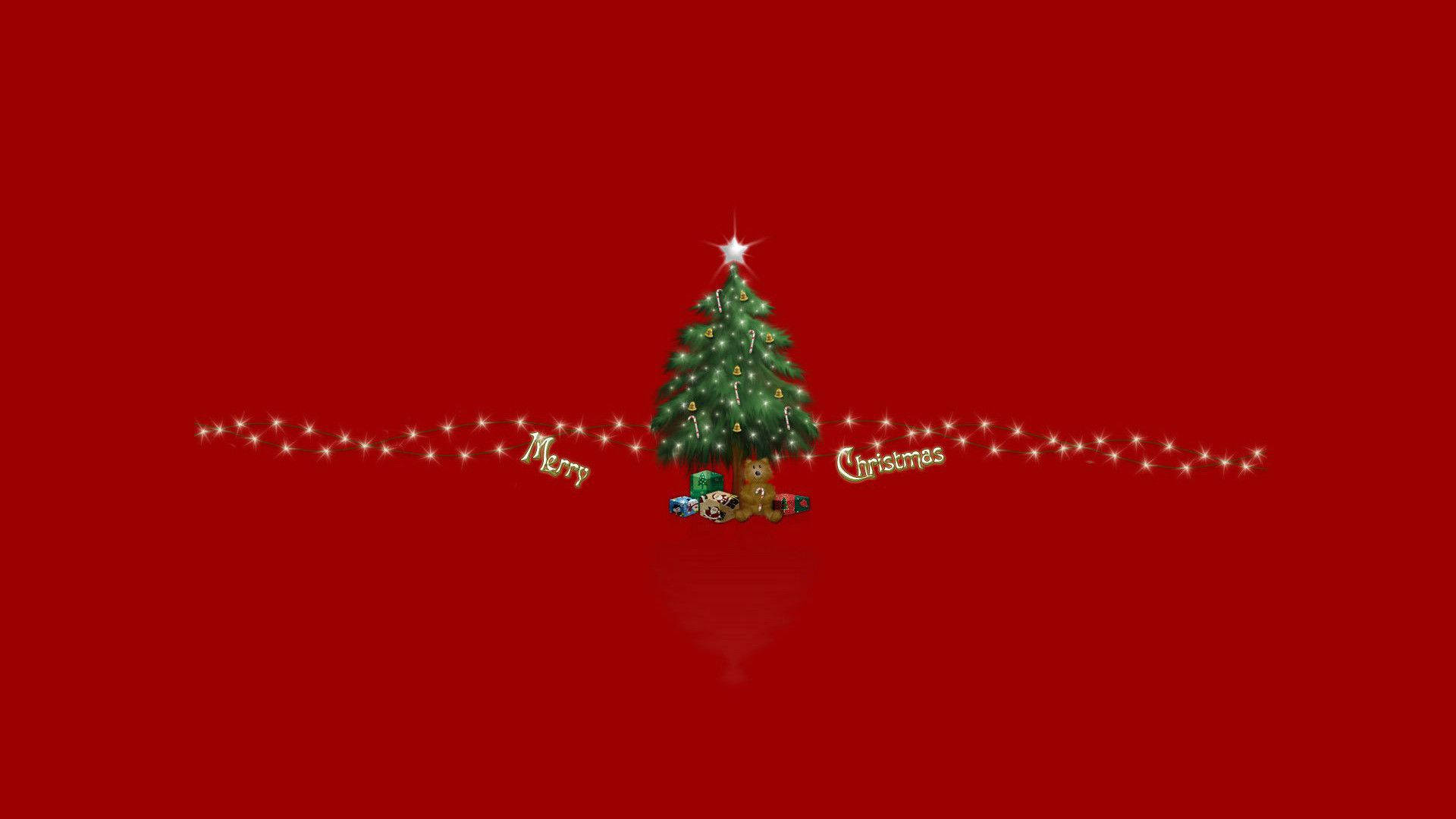 Christmas Mac, festive green Christmas tree, glowing string lights, Full HD Desktop Wallpaper