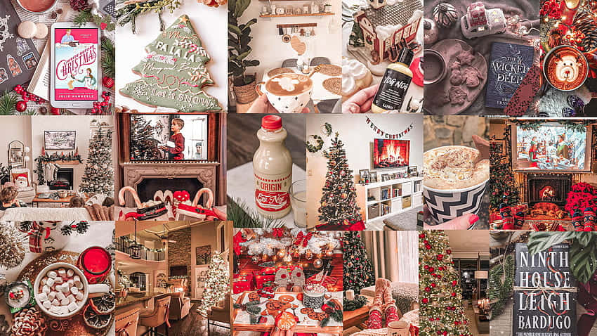 Christmas Mac, cozy Christmas collage, decorated trees, SD Desktop Wallpaper