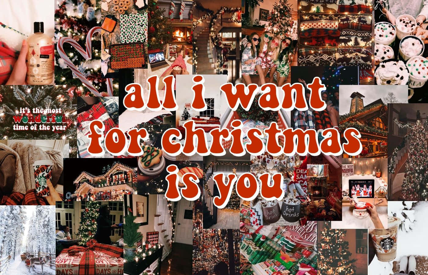 Christmas Mac aesthetic, festive Christmas collage, decorated trees, HD Desktop Wallpaper
