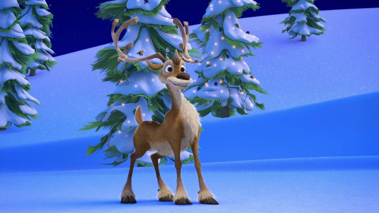 Christmas movie, reindeer, snowy winter forest, SD Desktop Wallpaper