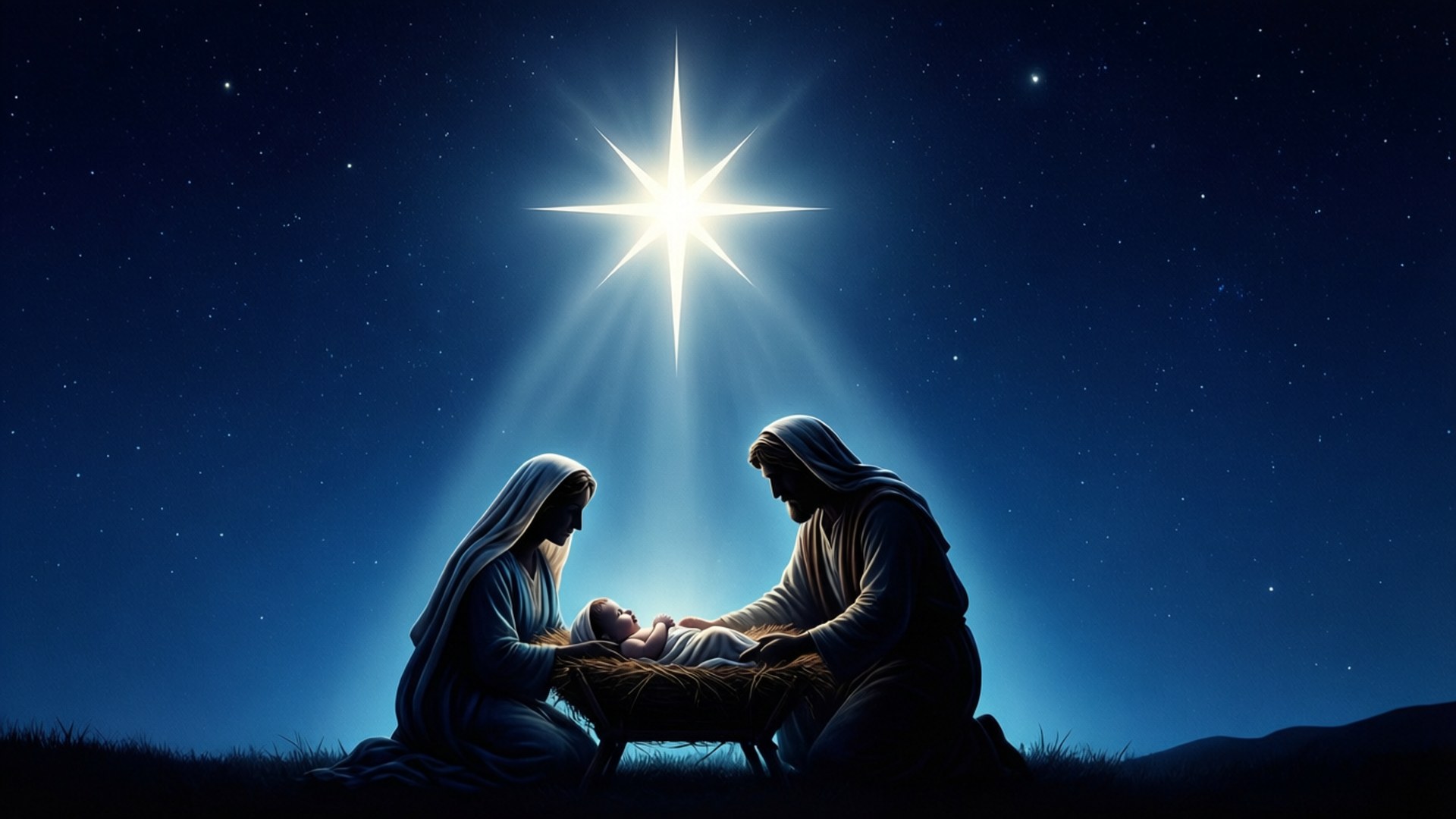 Starry Night, silhouette, manger, Full HD Desktop Wallpaper