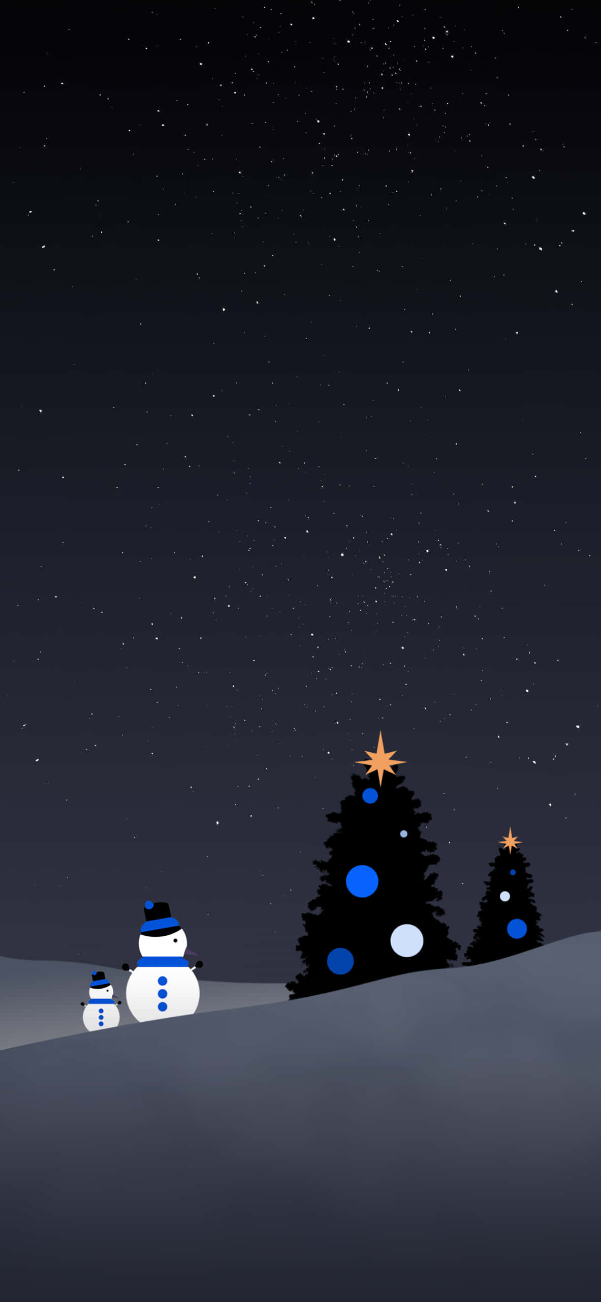 Christmas night, snowmen, decorated Christmas trees, 2K Phone Wallpaper
