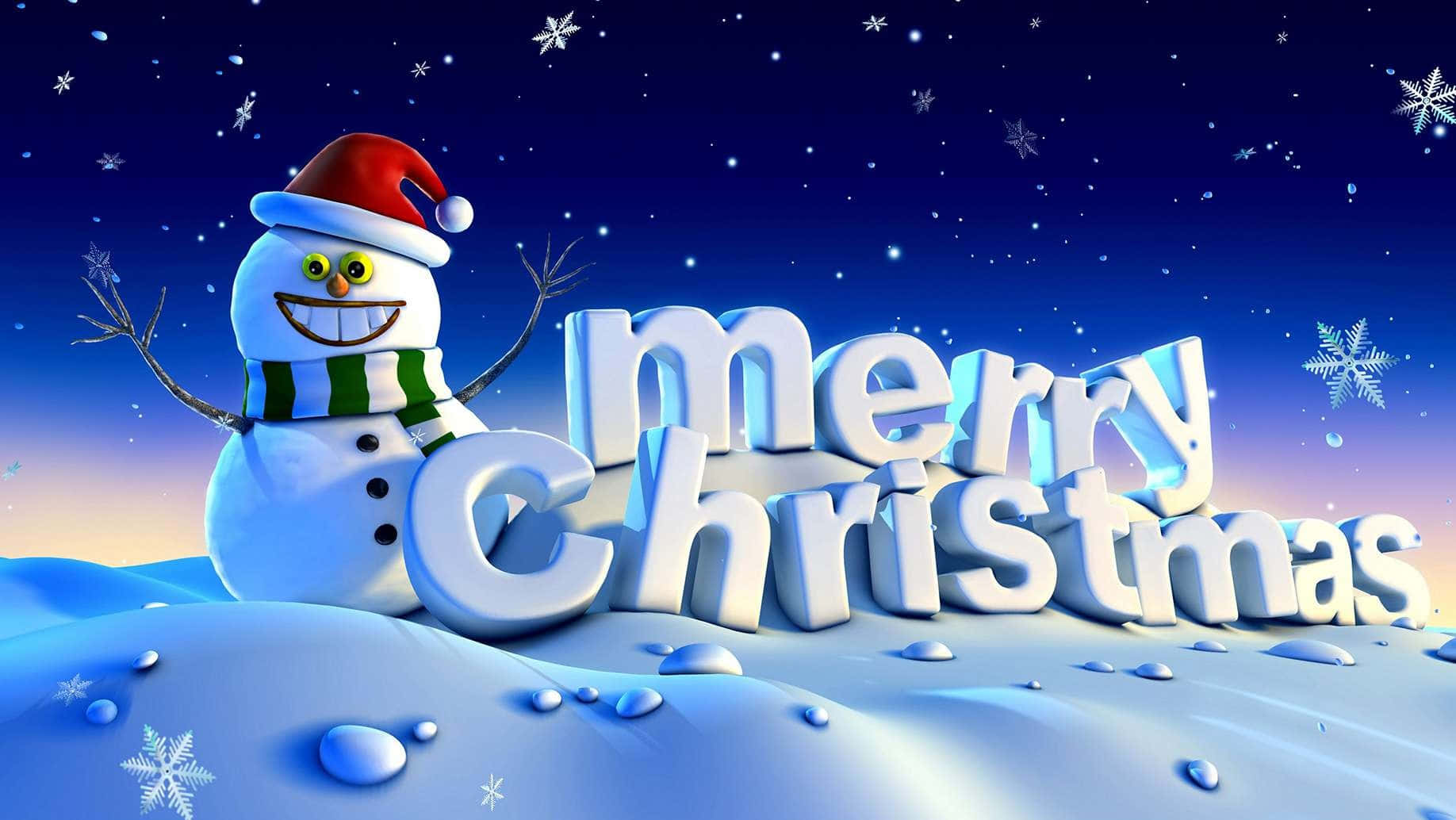 Christmas PC, snowman, red hat, HD Desktop Wallpaper