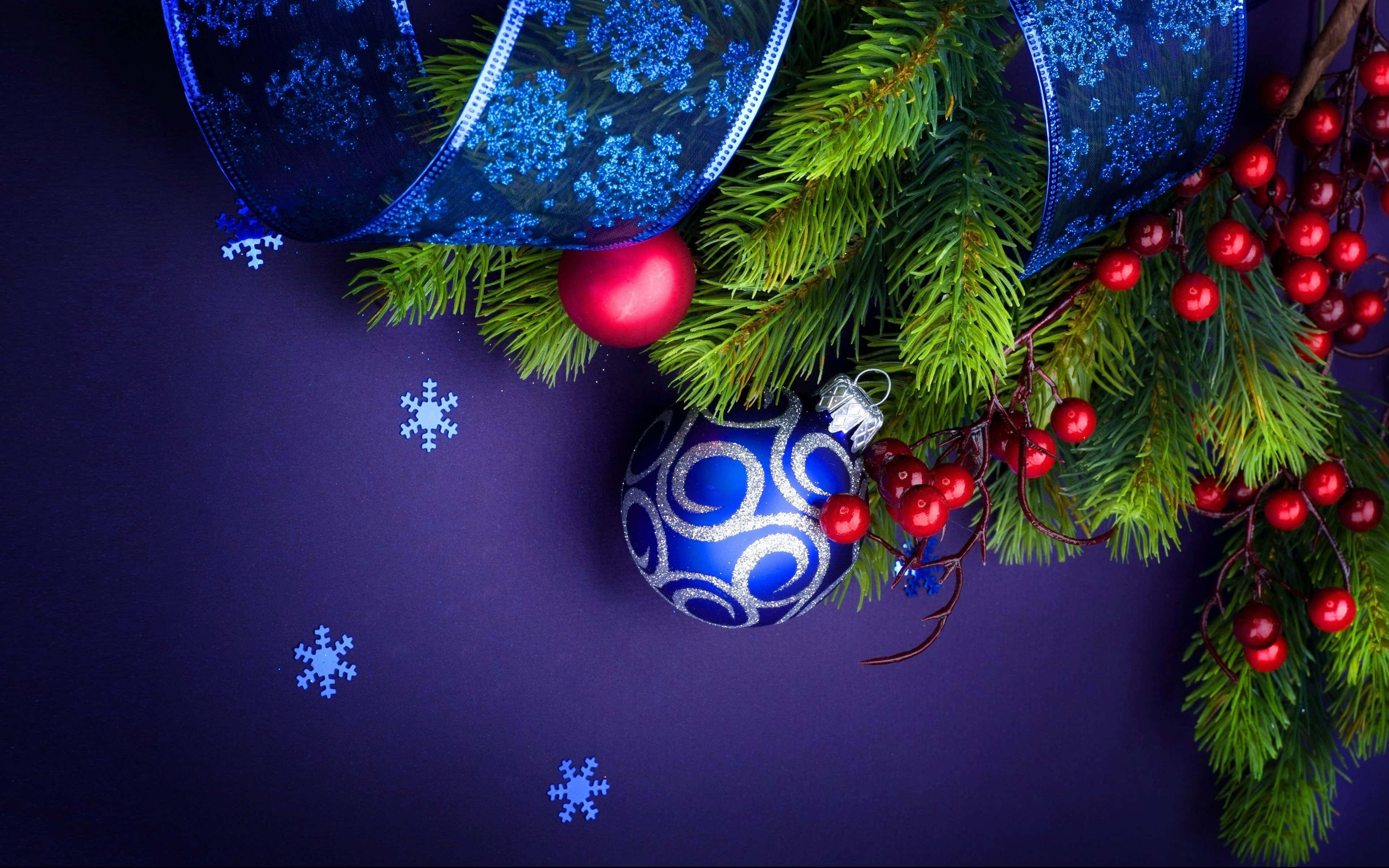 Christmas Pc, 3840 x 2400, blue ribbon, 4K Desktop Wallpaper