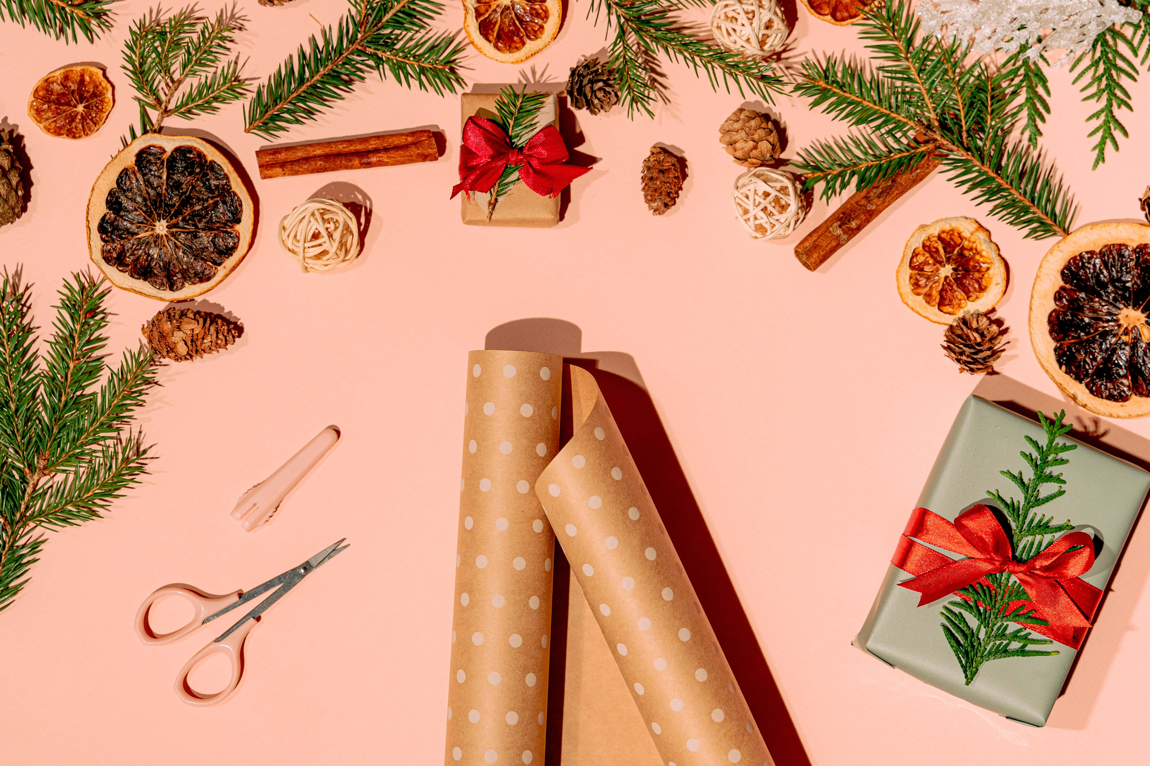 Christmas, PC, flat lay, 4K Desktop Wallpaper