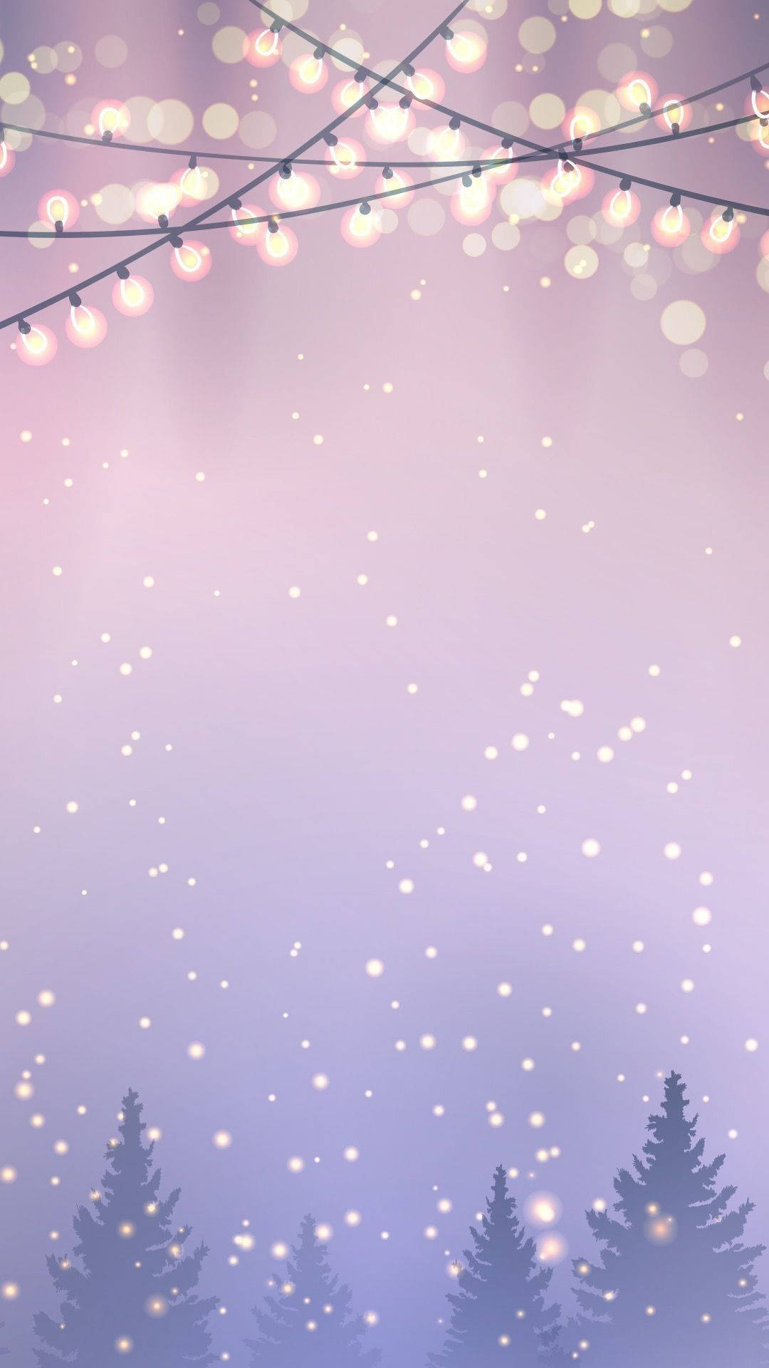 bright christmas lights, warm glowing lights, pine trees, Full HD Phone Wallpaper