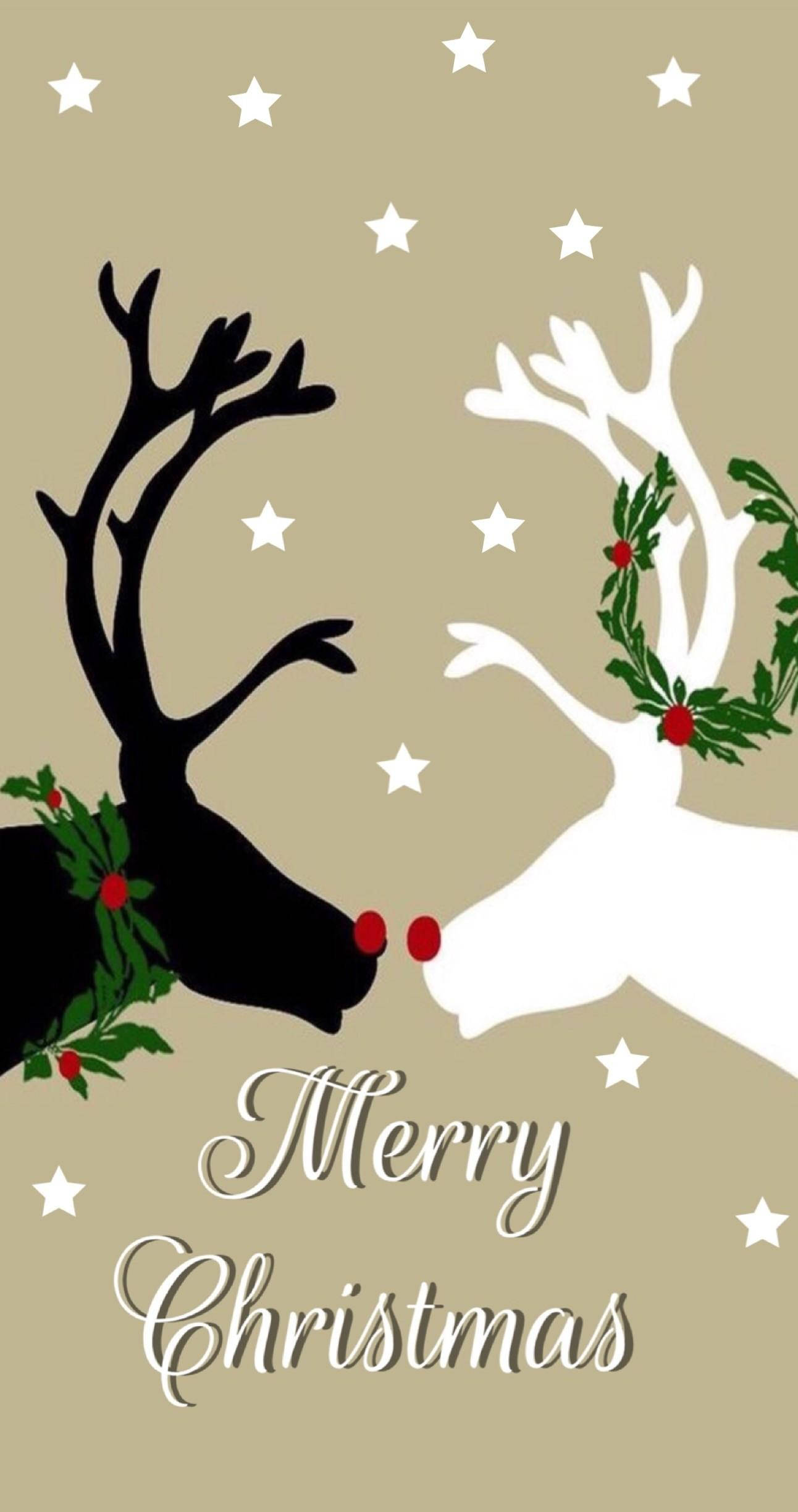 reindeers christmas phone, black reindeer, white reindeer, Full HD Phone Wallpaper