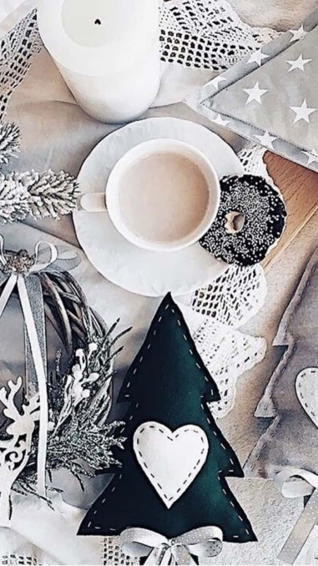 silver aesthetic, iPhone, winter tabletop scene, Full HD Phone Wallpaper