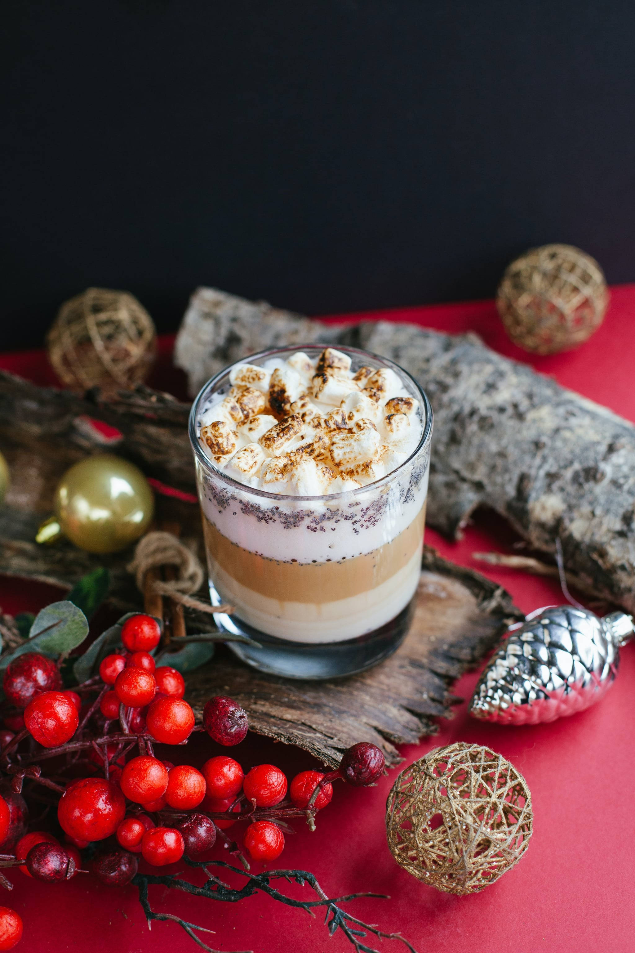 Hot Drink Christmas Phone, coffee drink, toasted marshmallows, 2K Phone Wallpaper