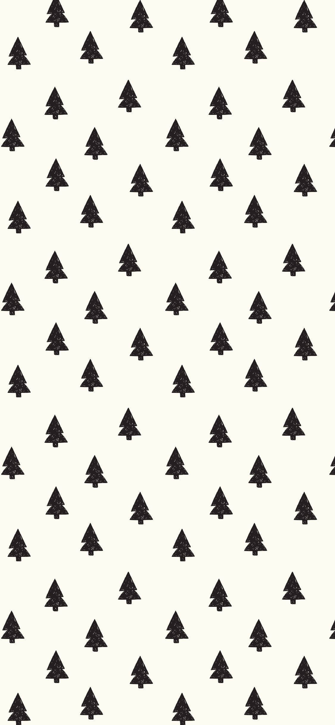 iPhone, black pine tree silhouettes, creamy off-white background, Full HD Phone Wallpaper