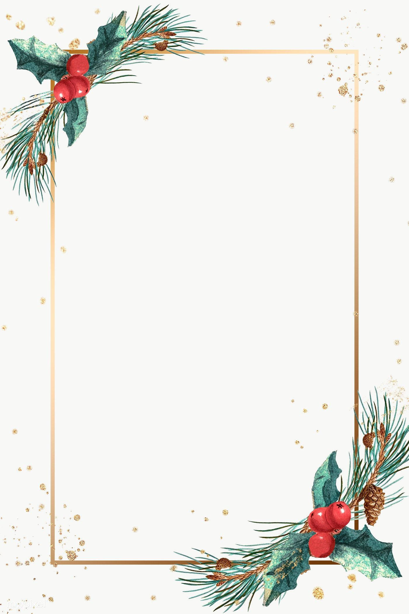 mistletoe gold frame, holly berries, pinecones, Full HD Phone Wallpaper