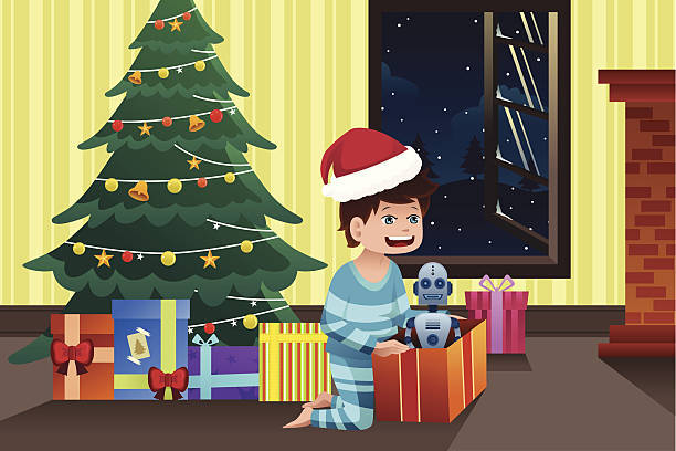 Santa hat, robot toy, Christmas tree, SD Desktop Wallpaper