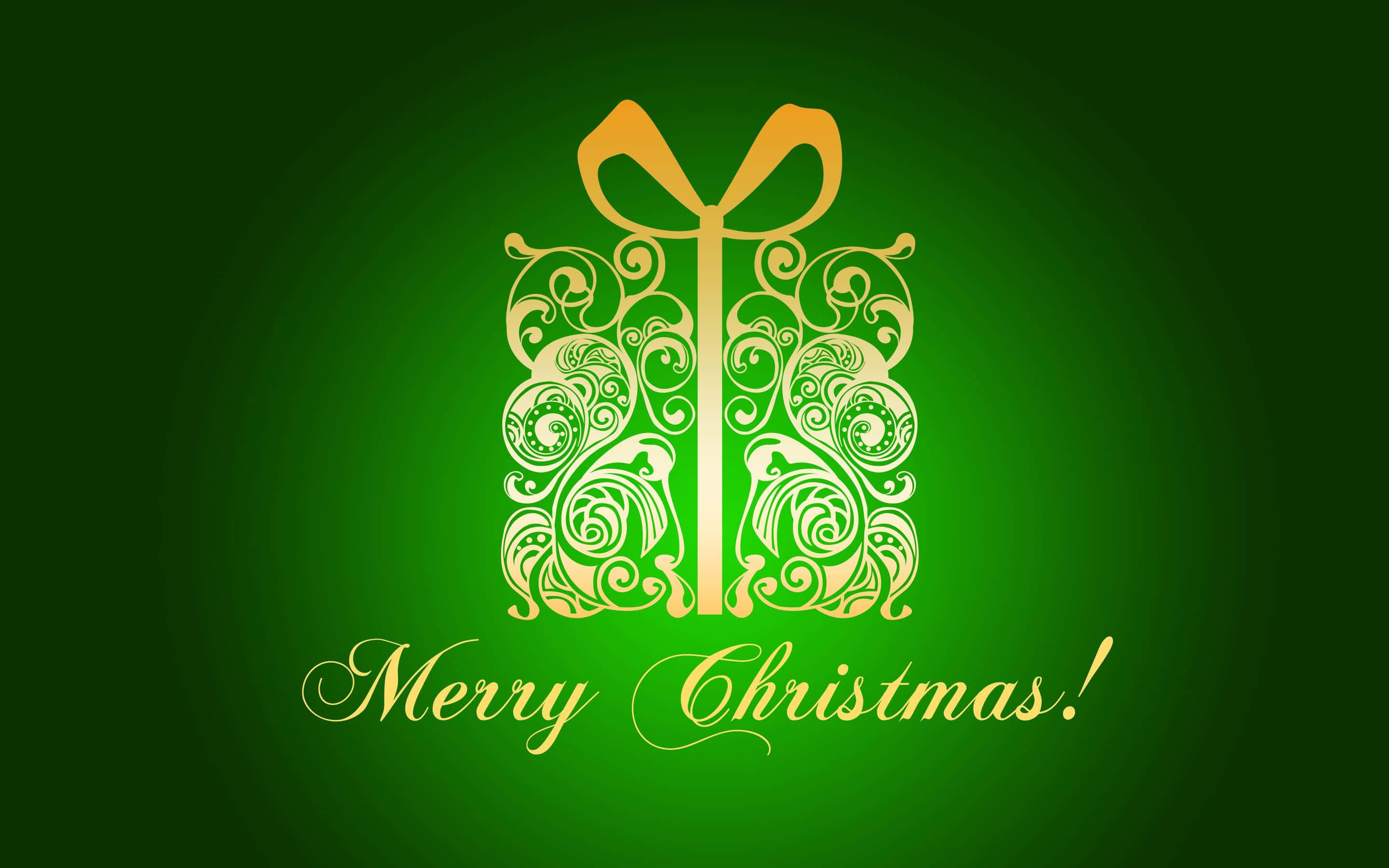 green christmas, Eclectic Green Christmas Theme, golden ornate gift box, 2K Desktop Wallpaper