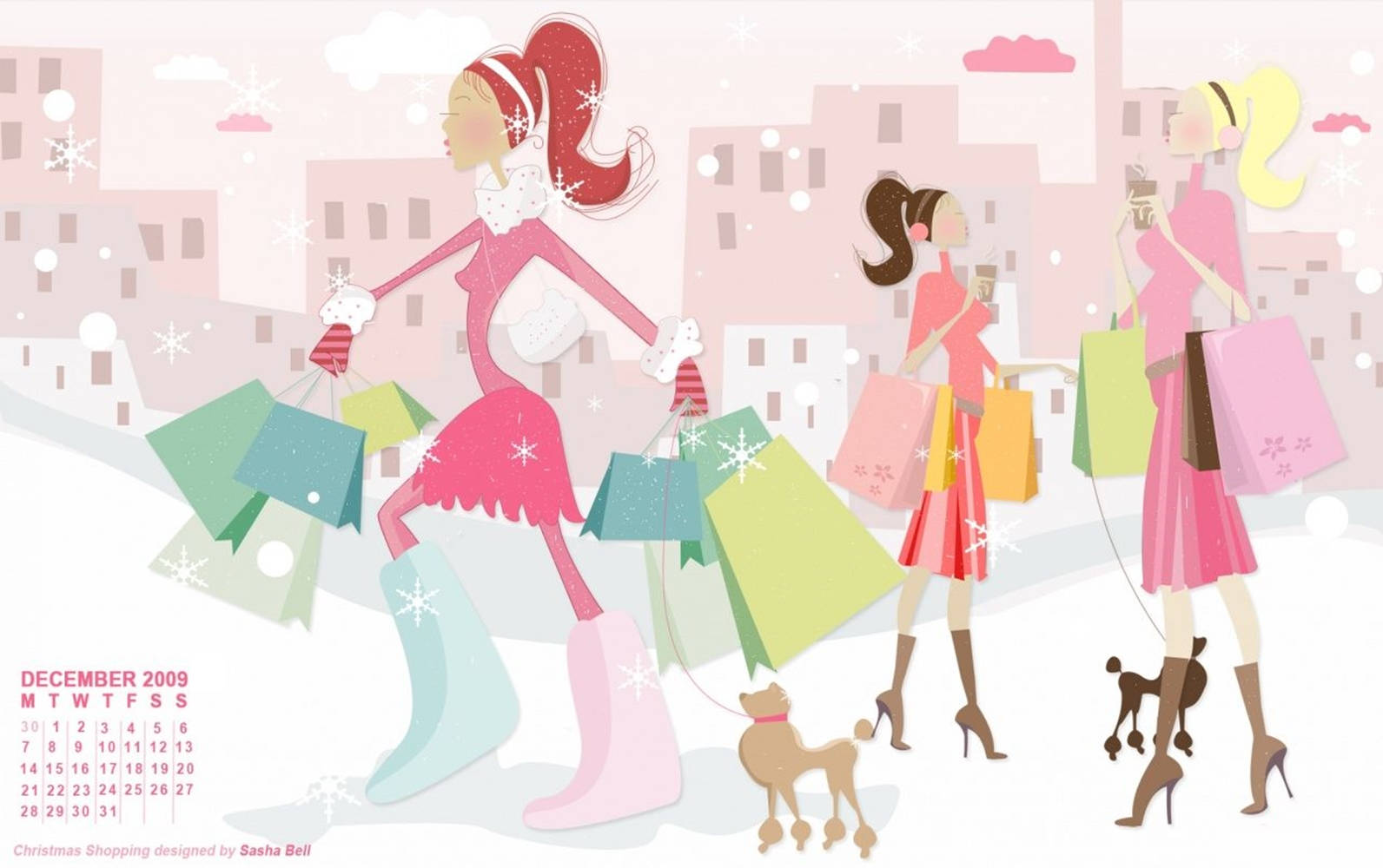 Christmas Shopping Season, pink winter outfits, colorful bags, HD Desktop Wallpaper