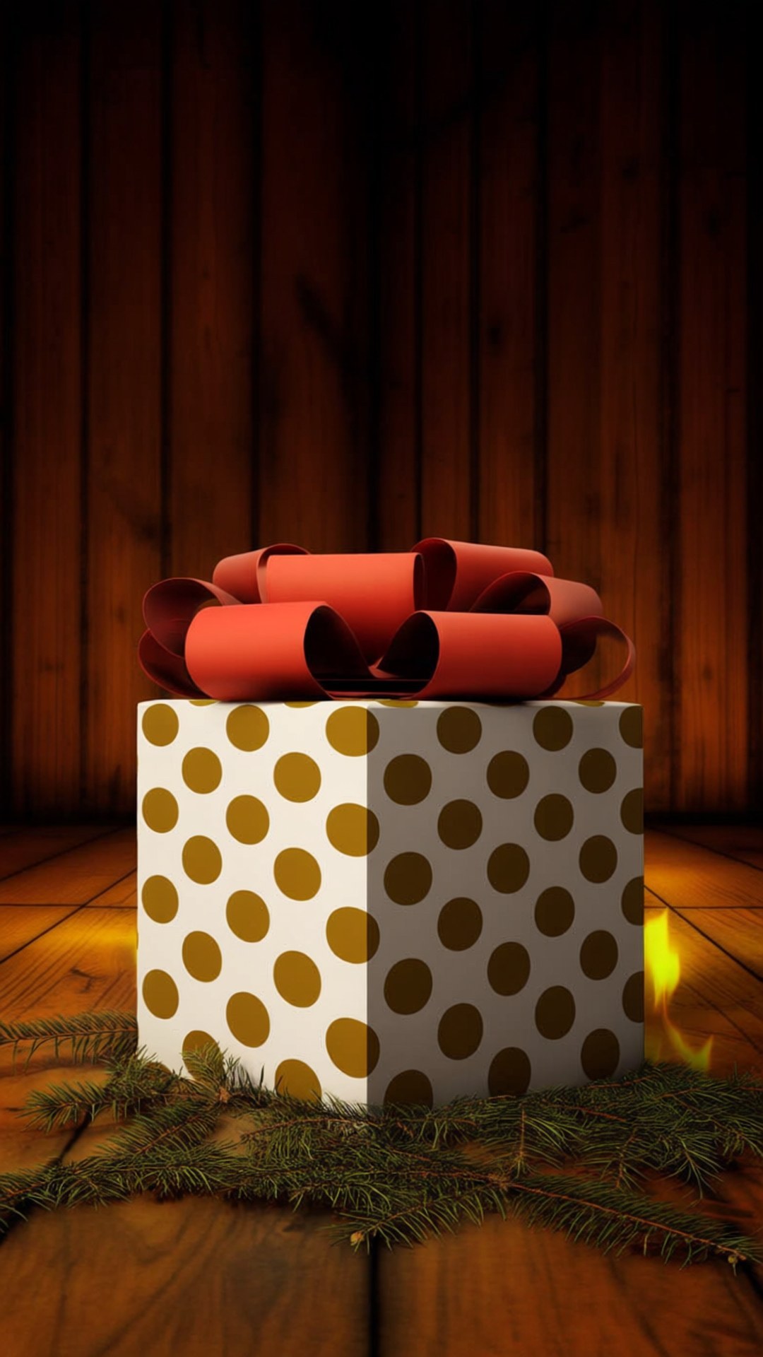 white gift box, gold polka dots, red bow, Full HD Phone Wallpaper