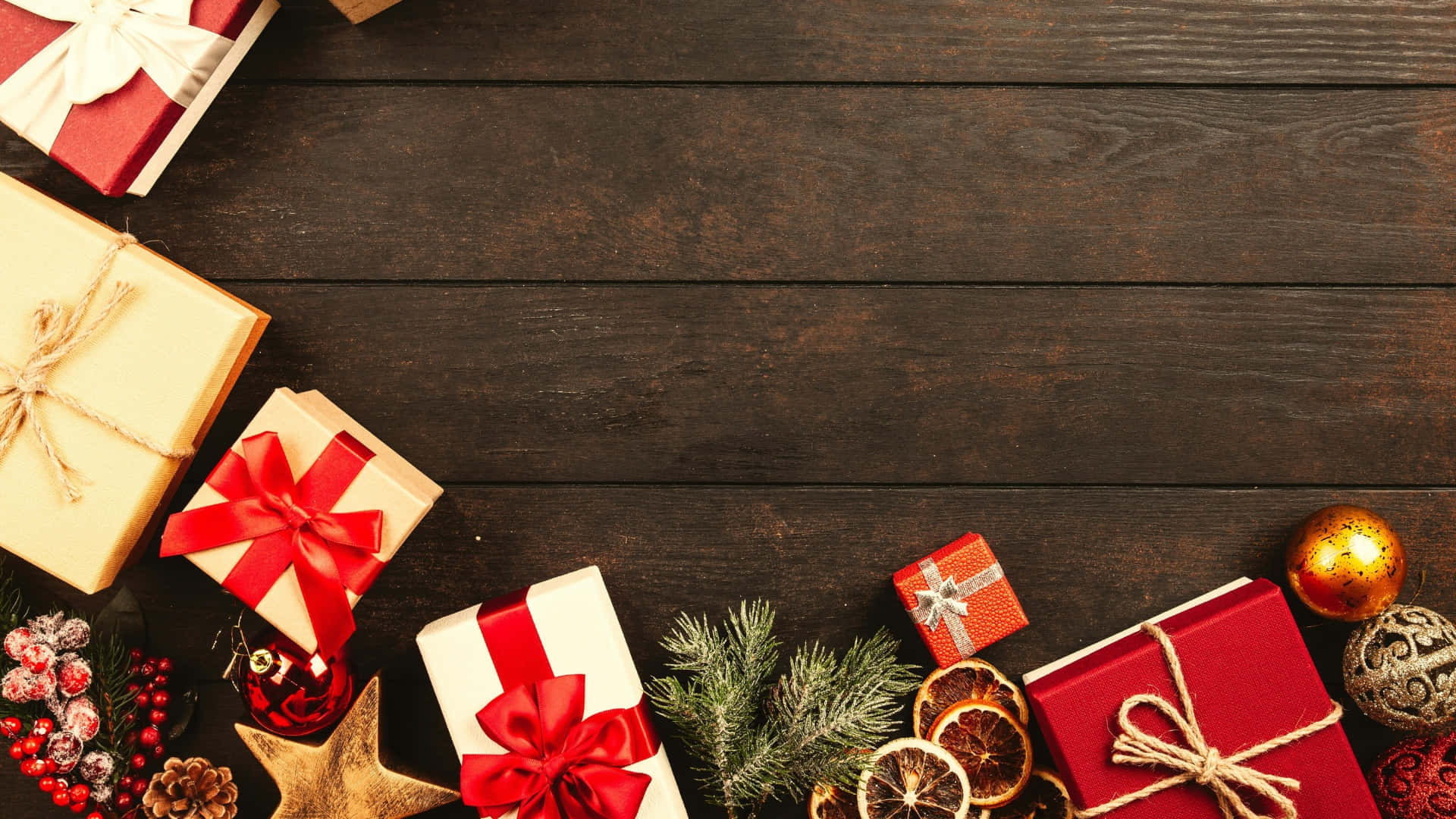 red gold, white paper, bows, Full HD Desktop Wallpaper