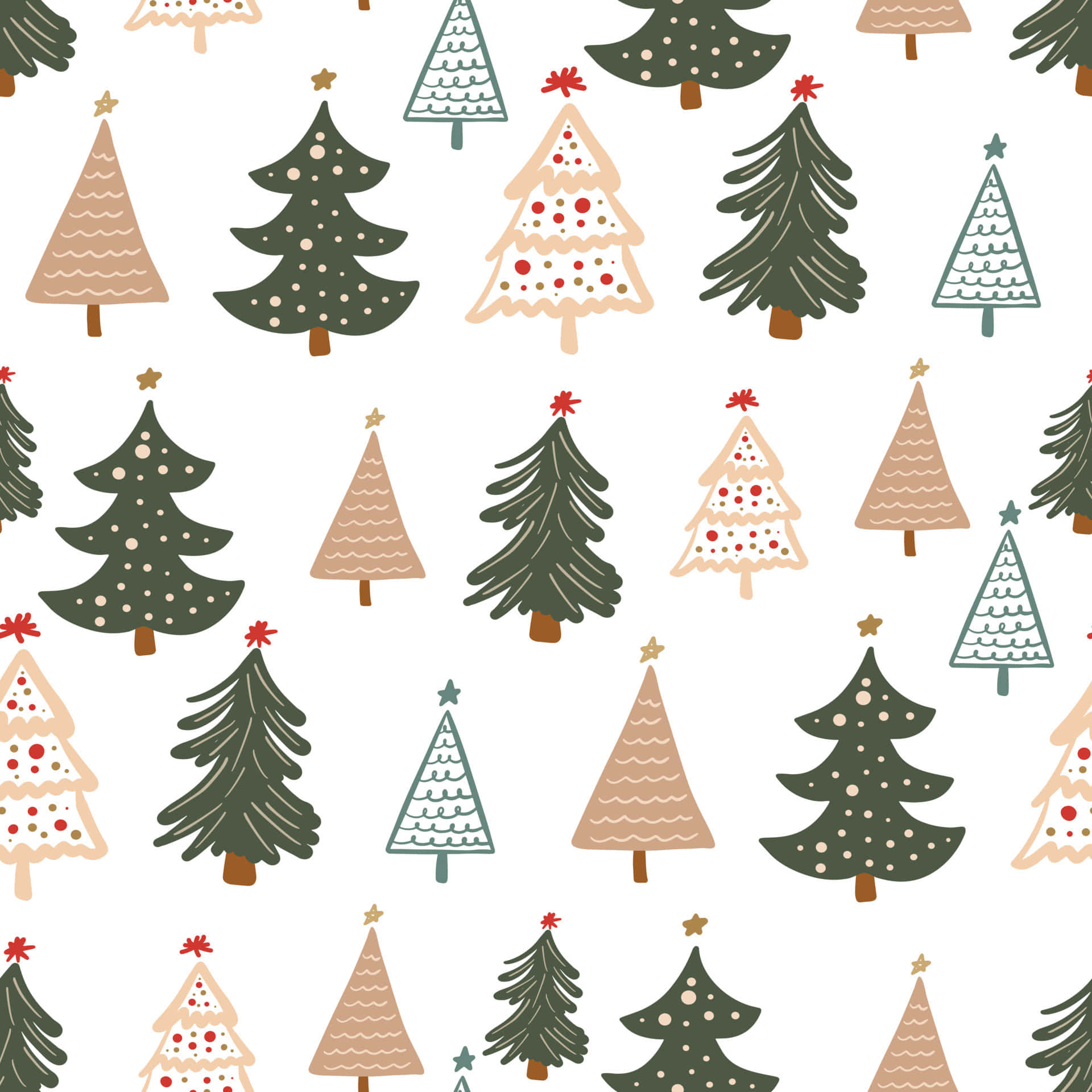 cute christmas tree, stylized Christmas trees, green beige and cream, Full HD Desktop Wallpaper