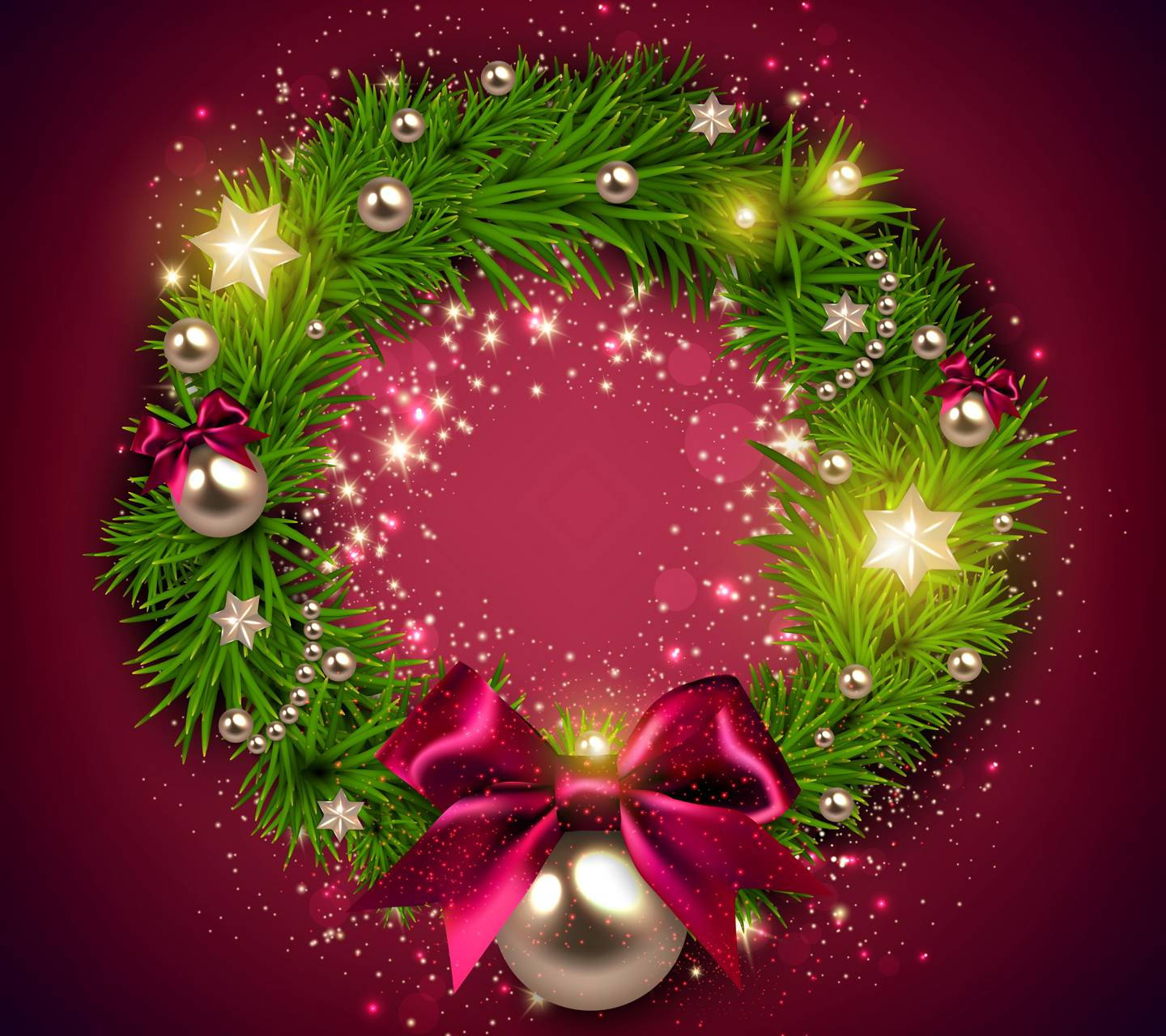 Christmas Wreath, purple ribbon, silver ornaments, HD Desktop Wallpaper