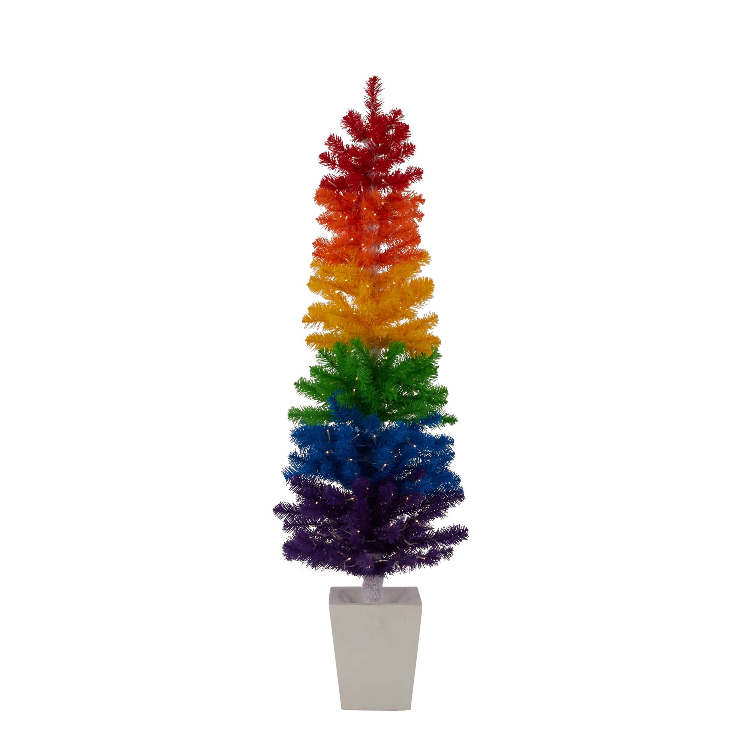 rainbow-colored branches, red orange yellow green blue and purple, white square pot, Full HD Desktop Wallpaper