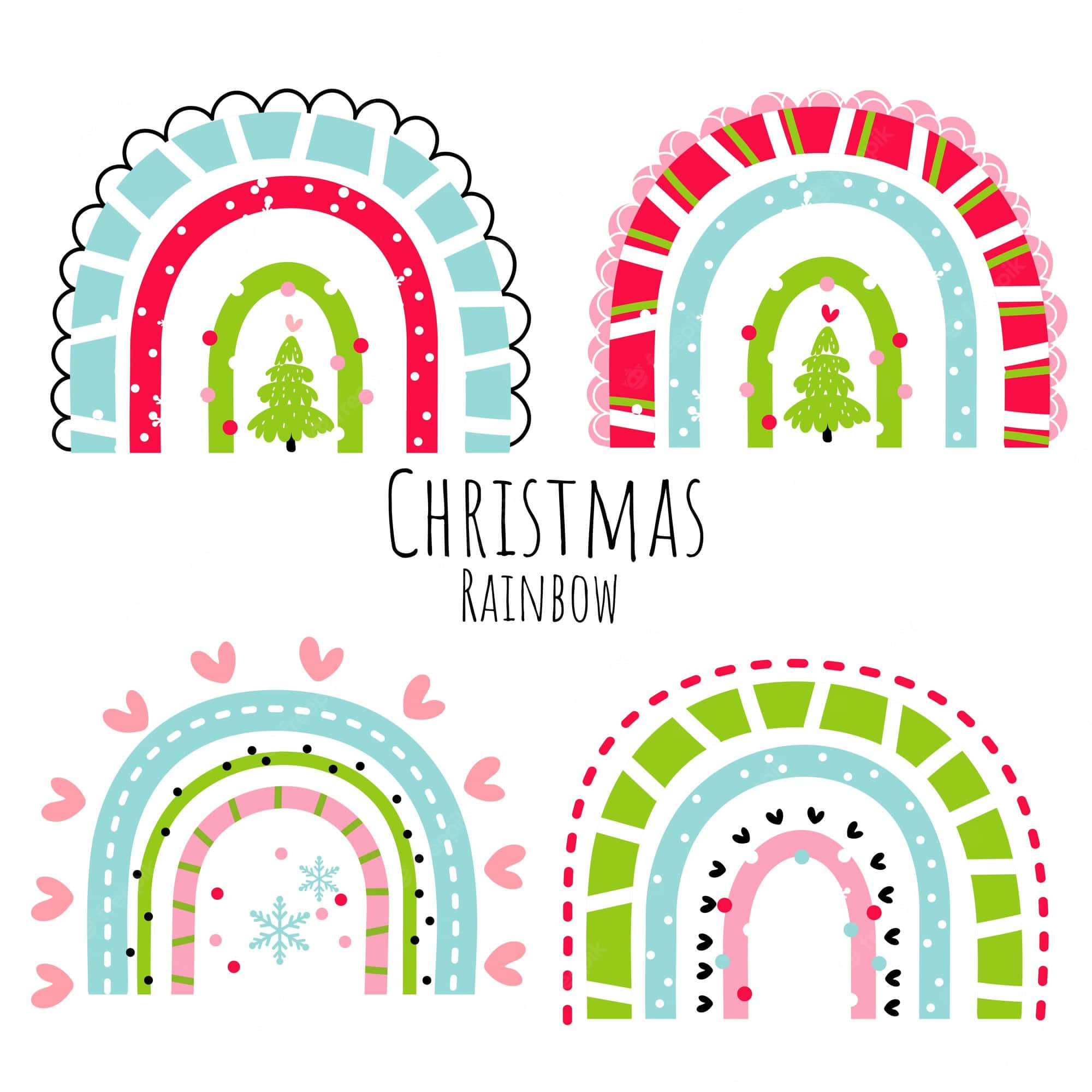 Christmas Rainbow, cartoon rainbows, Christmas trees, Full HD Desktop Wallpaper