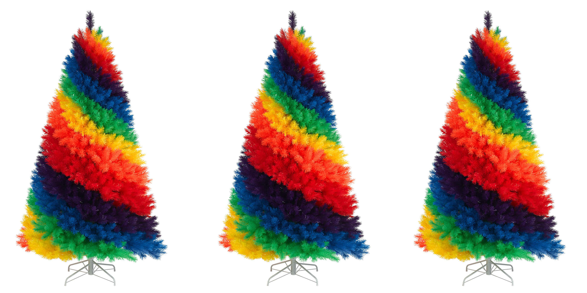 colorful Christmas trees triptych, rainbow-colored Christmas trees, vibrant swirling hues, Full HD Desktop Wallpaper