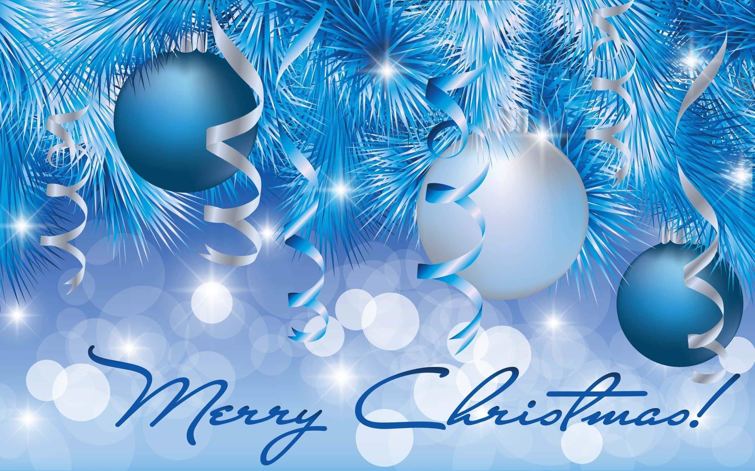 Blue Christmas, Merry Christmas, silver ribbons, 2K Desktop Wallpaper