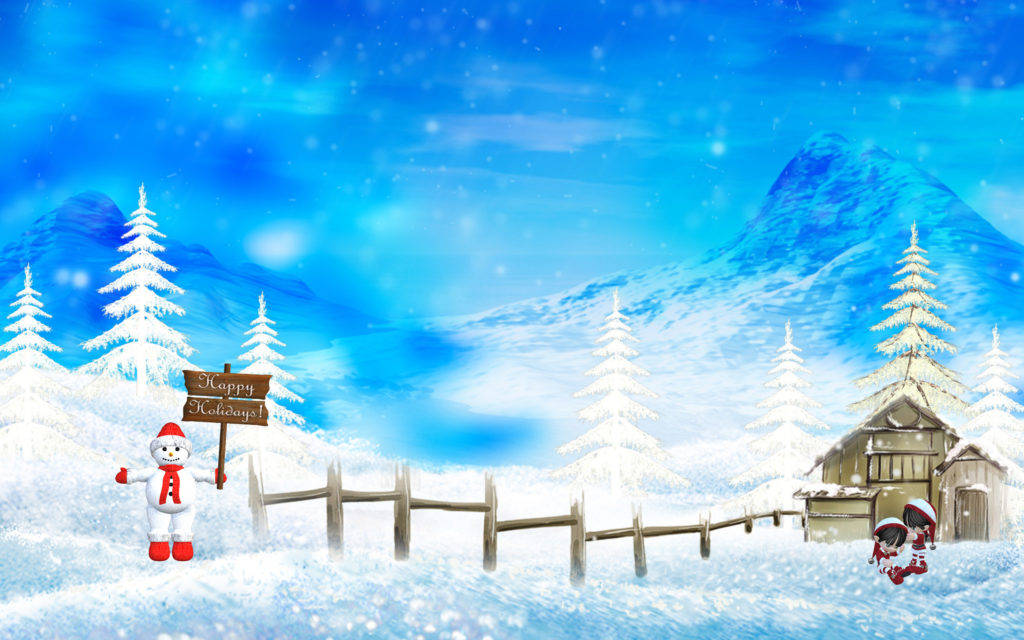snowman, wooden fence, cozy cabin, SD Desktop Wallpaper