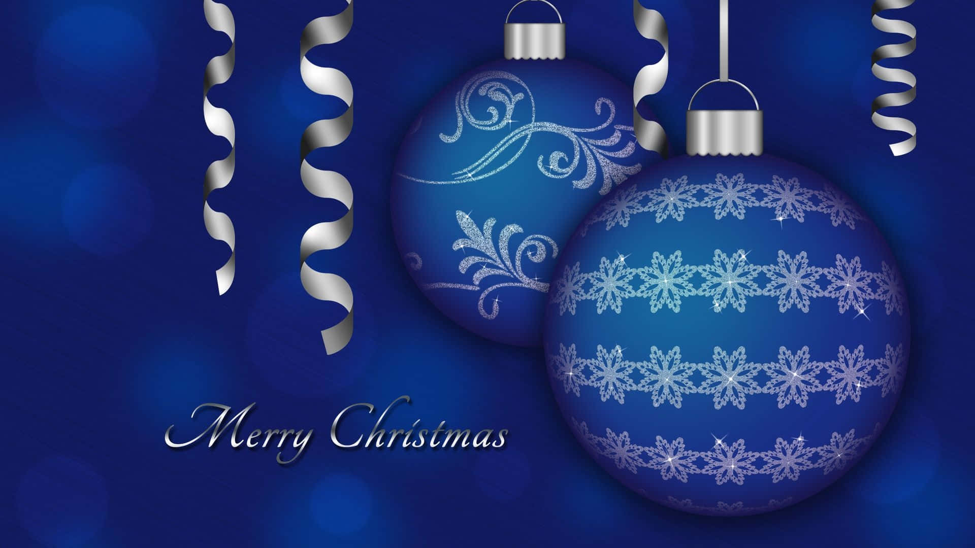 Blue Christmas Balls, blue Christmas ornaments, silver snowflake and swirl patterns, Full HD Desktop Wallpaper