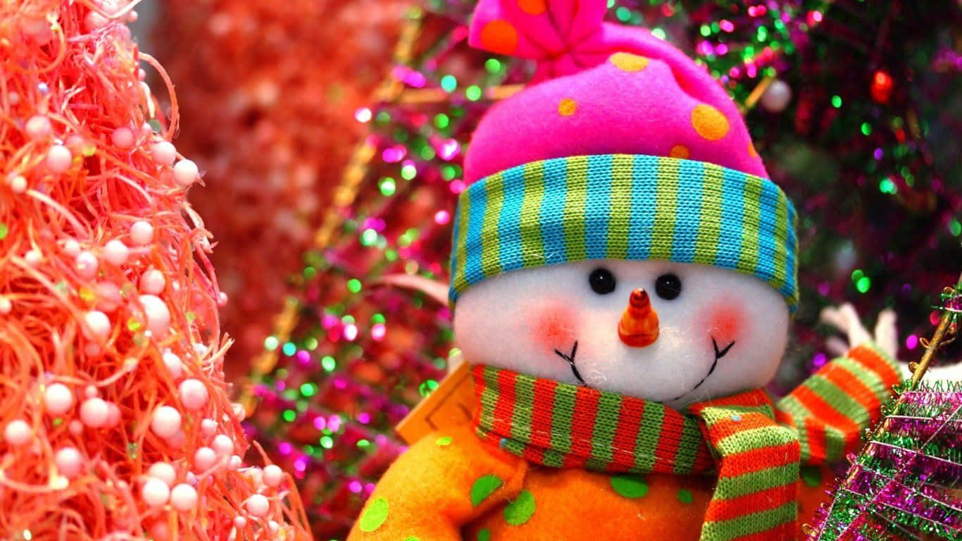 Christmas Snowman, pink hat, striped scarf, HD Desktop Wallpaper