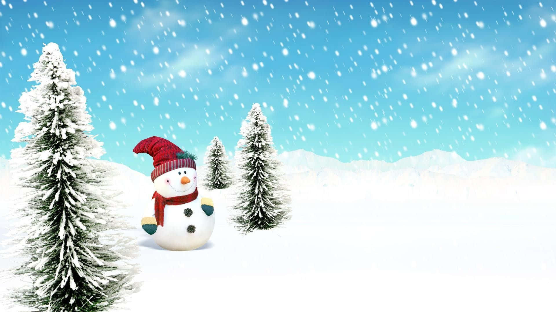 Christmas Snowman, red hat, scarf, Full HD Desktop Wallpaper