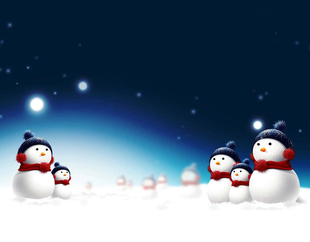 Christmas Snowman, blue hats, red scarves, SD Desktop Wallpaper