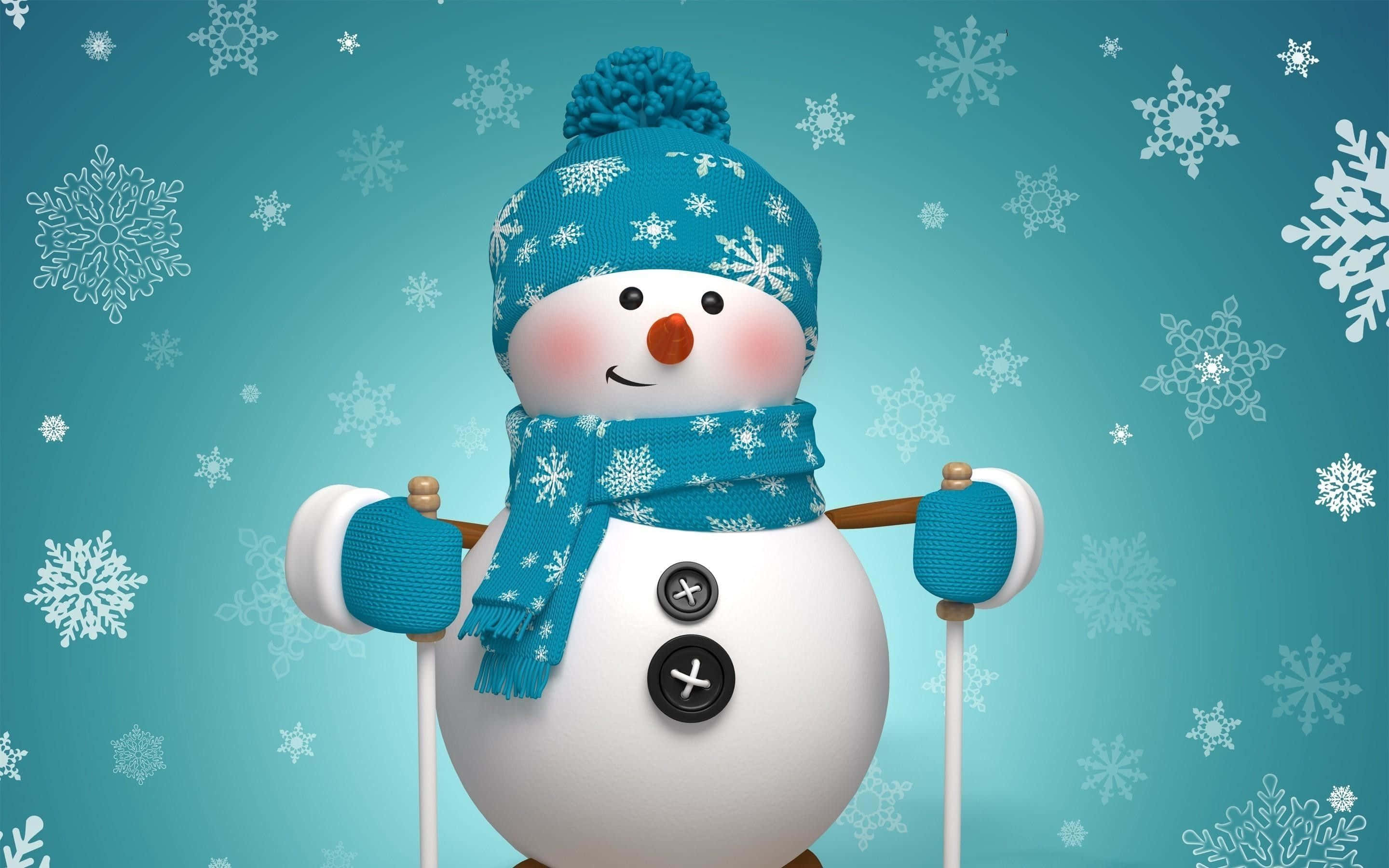Christmas Snowman, blue snowflake hat, scarf, 2K Desktop Wallpaper
