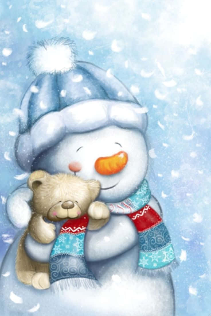 Christmas Snowman, blue hat, scarf, SD Phone Wallpaper