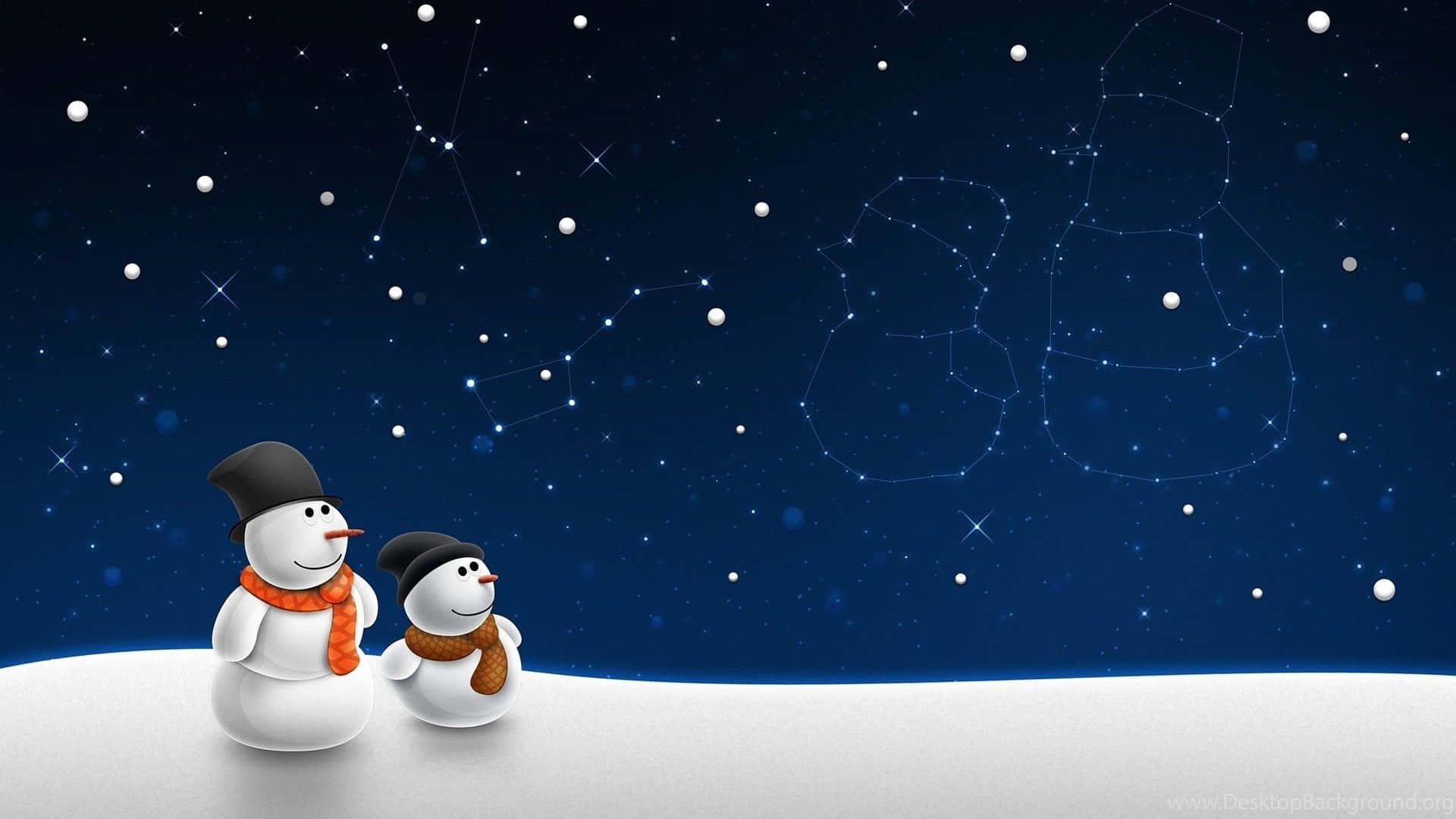 Christmas snowman, orange scarves, starry night sky, Full HD Desktop Wallpaper