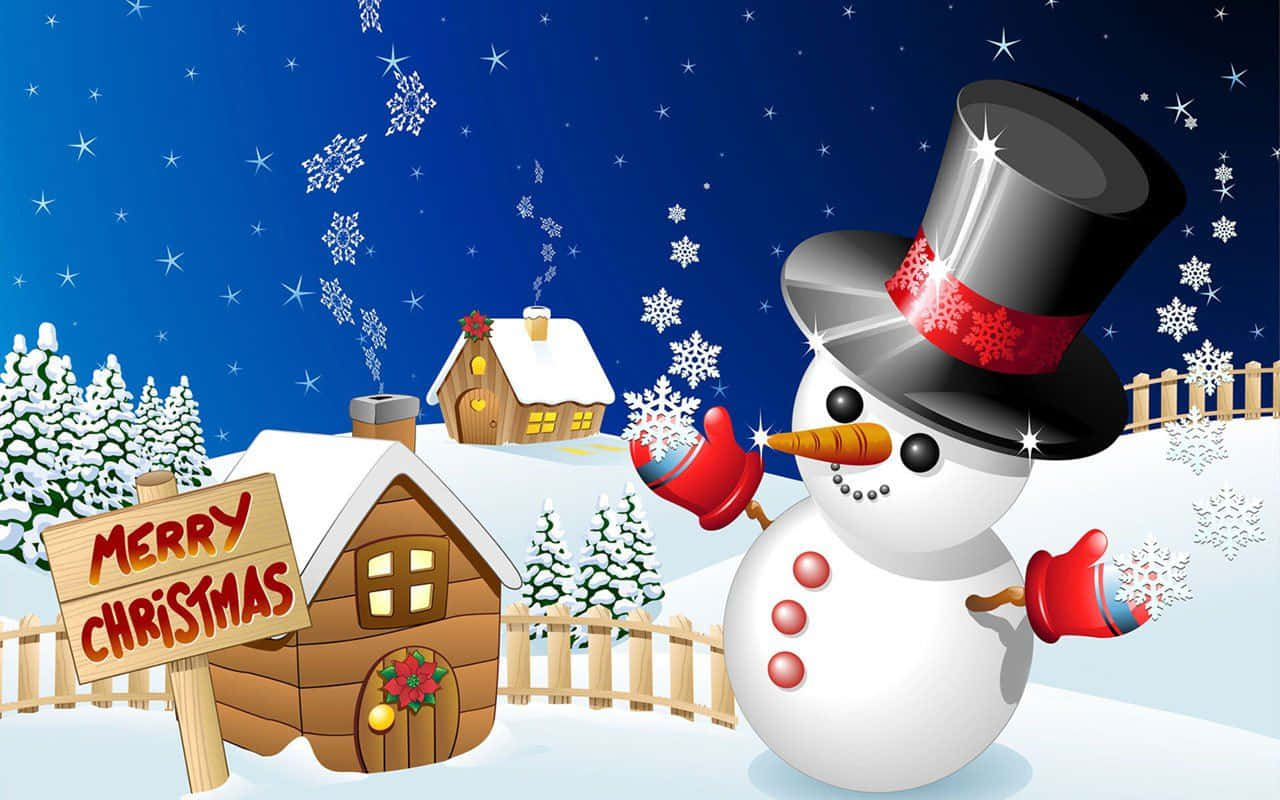 snowman, top hat, red mittens, HD Desktop Wallpaper