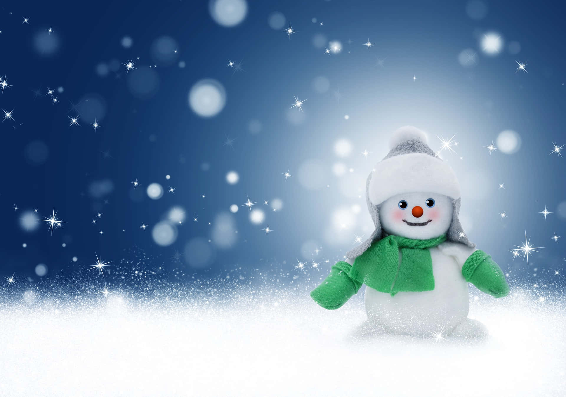 Christmas Snowman, green scarf, hat, Full HD Desktop Wallpaper