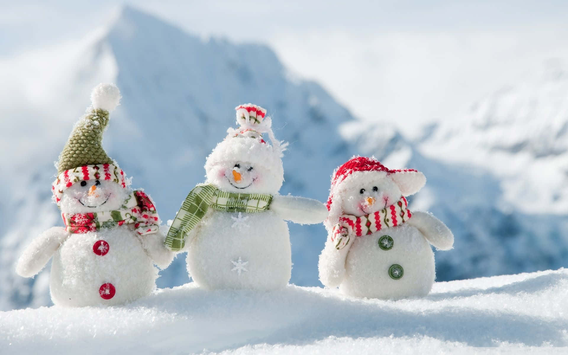 Christmas Snowman, knit hats, scarves, Full HD Desktop Wallpaper